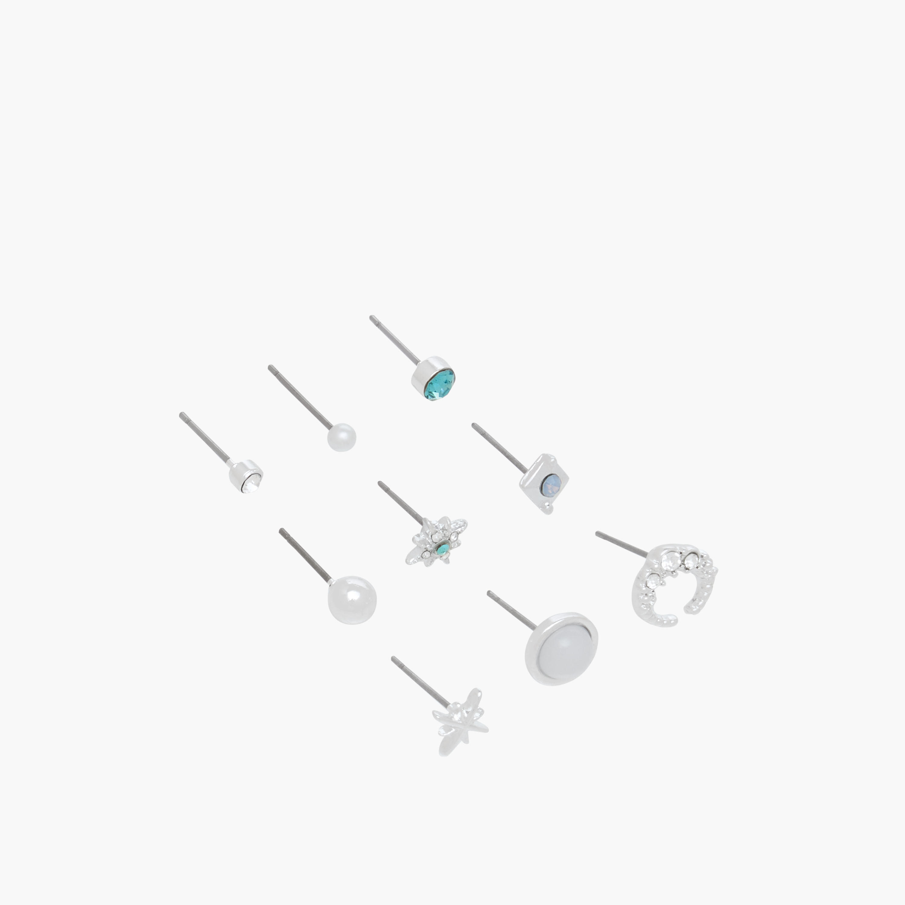 Pack of 9 Silver Tone Assorted Earrings with Pushback Closure-women-watchesandjewellery-jewellery-earrings-image-2