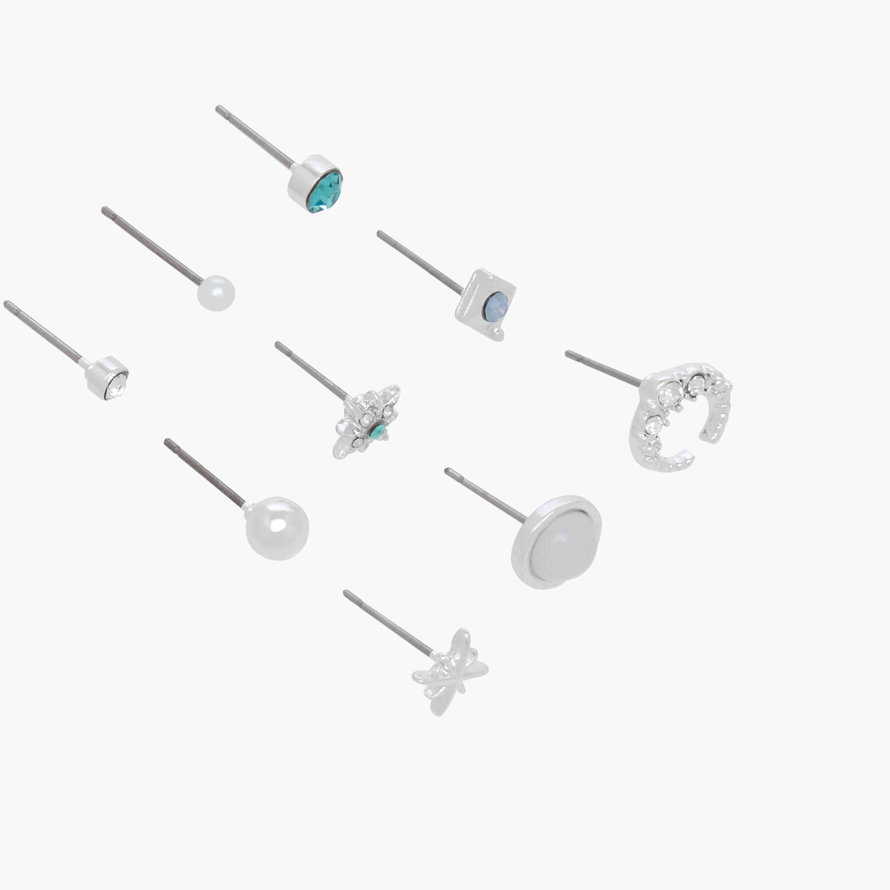 Pack of 9 Silver Tone Assorted Earrings with Pushback Closure-women-watchesandjewellery-jewellery-earrings-image-3