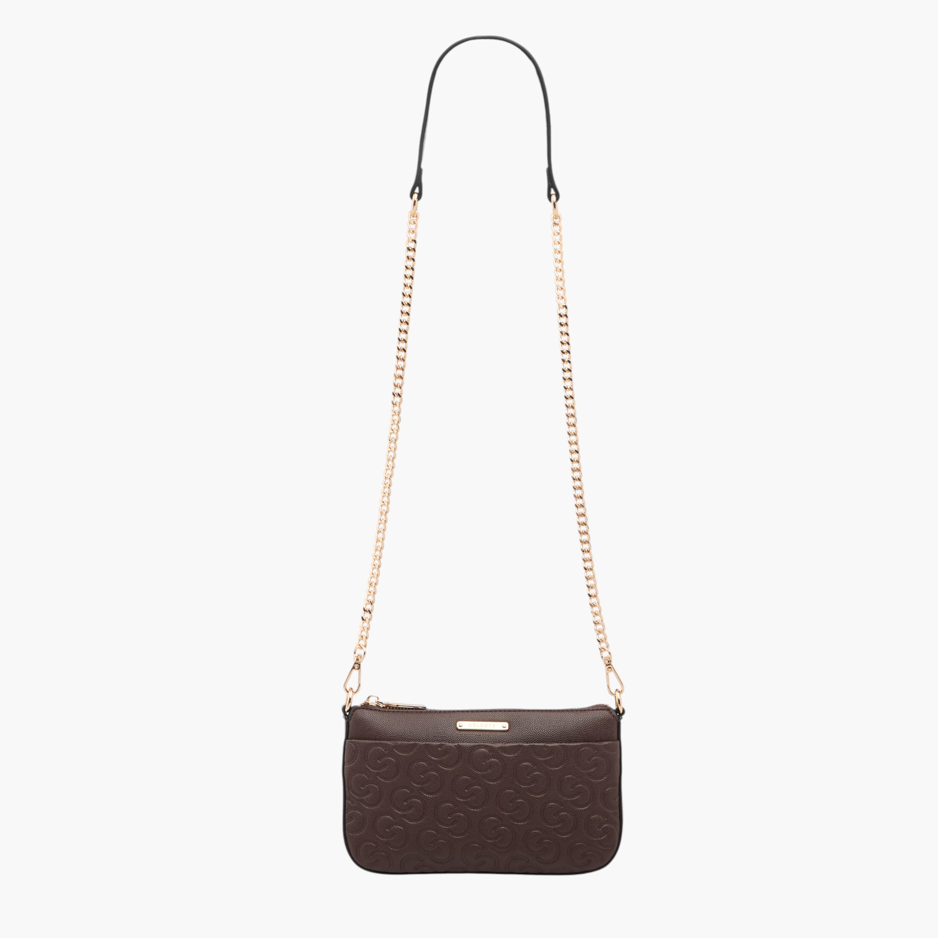 شنطة كروس بودي بنقوش مونوجرام وحزام سلسلة قابل للفصل وسحاب إغلاق من سيليست-women-bagsandwallets-handbags-image-2