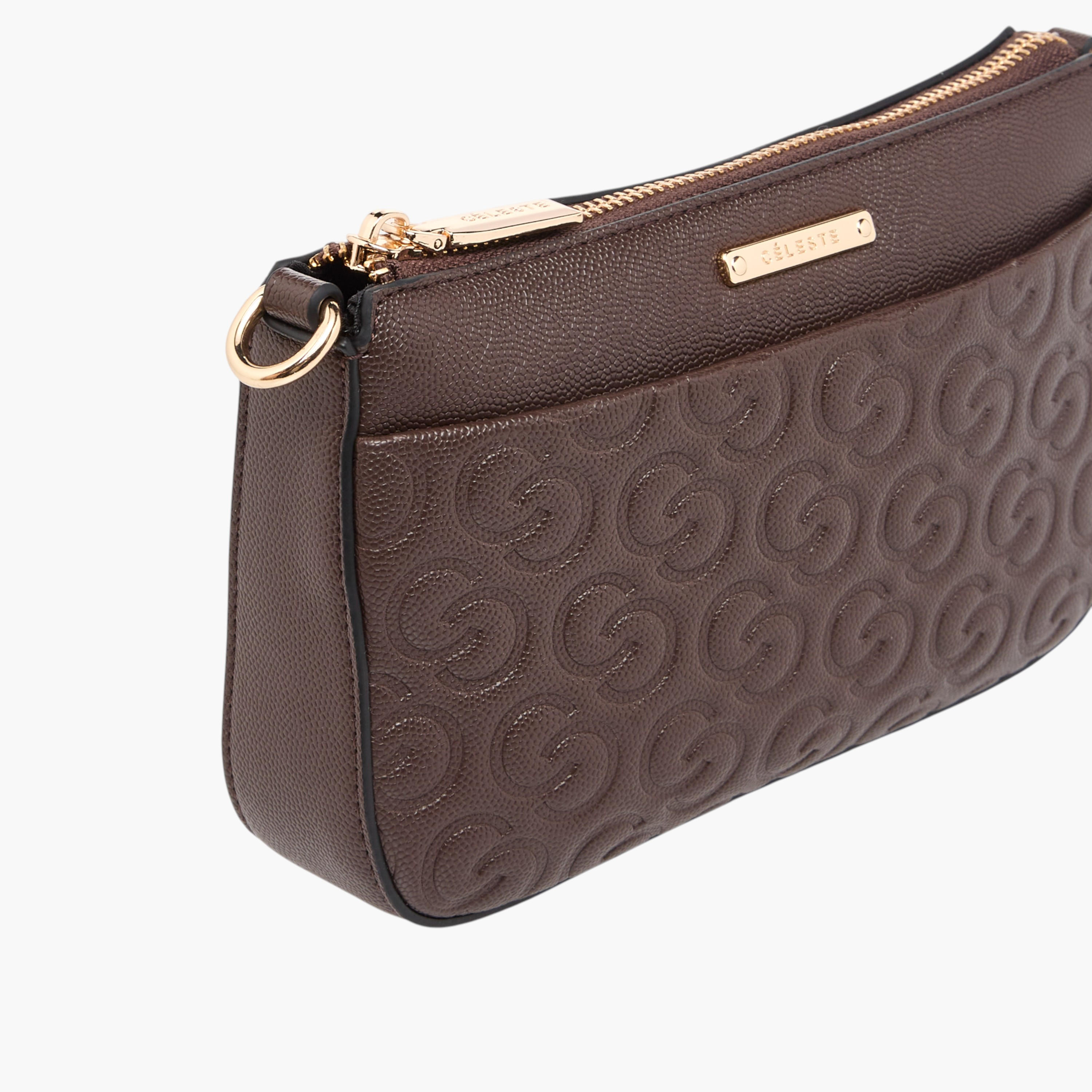 شنطة كروس بودي بنقوش مونوجرام وحزام سلسلة قابل للفصل وسحاب إغلاق من سيليست-women-bagsandwallets-handbags-image-4
