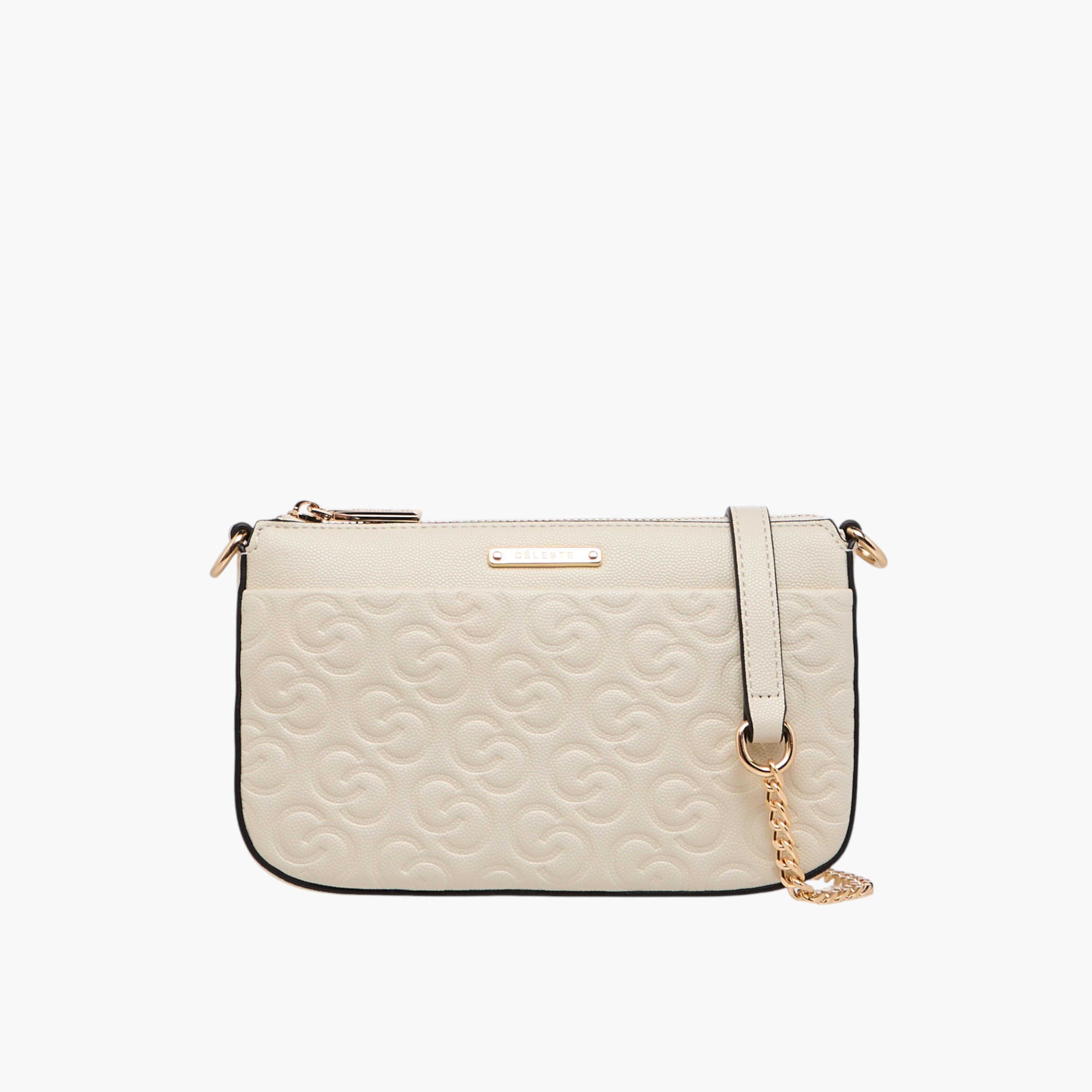 Celeste Monogram Embossed Crossbody Bag with Detachable Chain Strap and Zip Closure-women-bagsandwallets-handbags-image-1