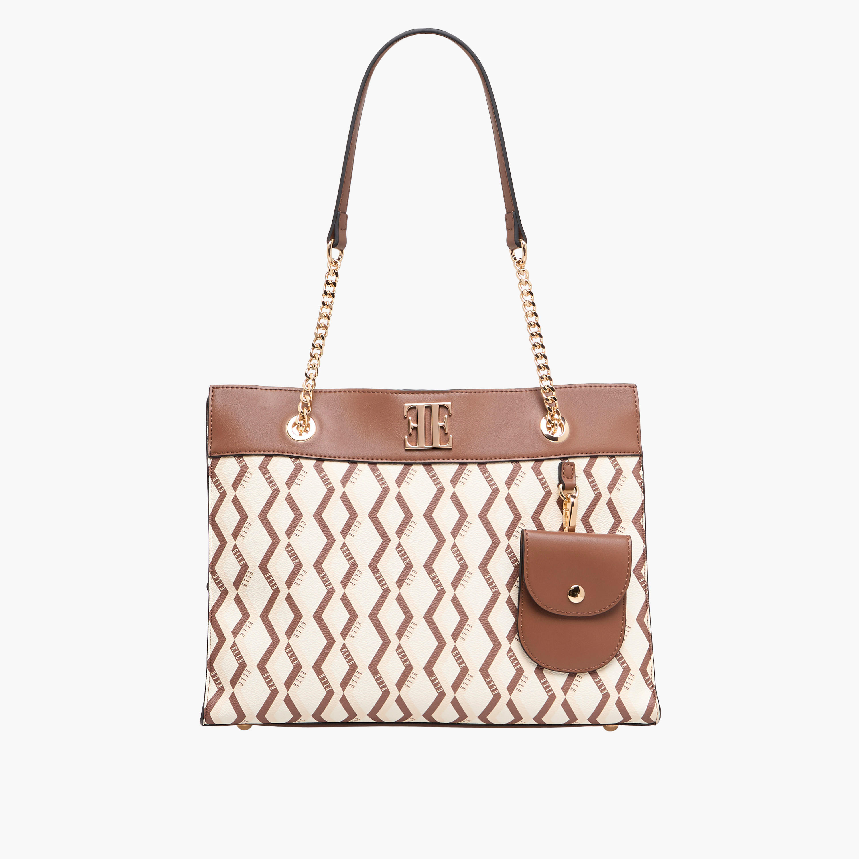 Elle Monogram Prin Tote Bag with Detachable Pouch and Zip Closure-women-bagsandwallets-handbags-image-1