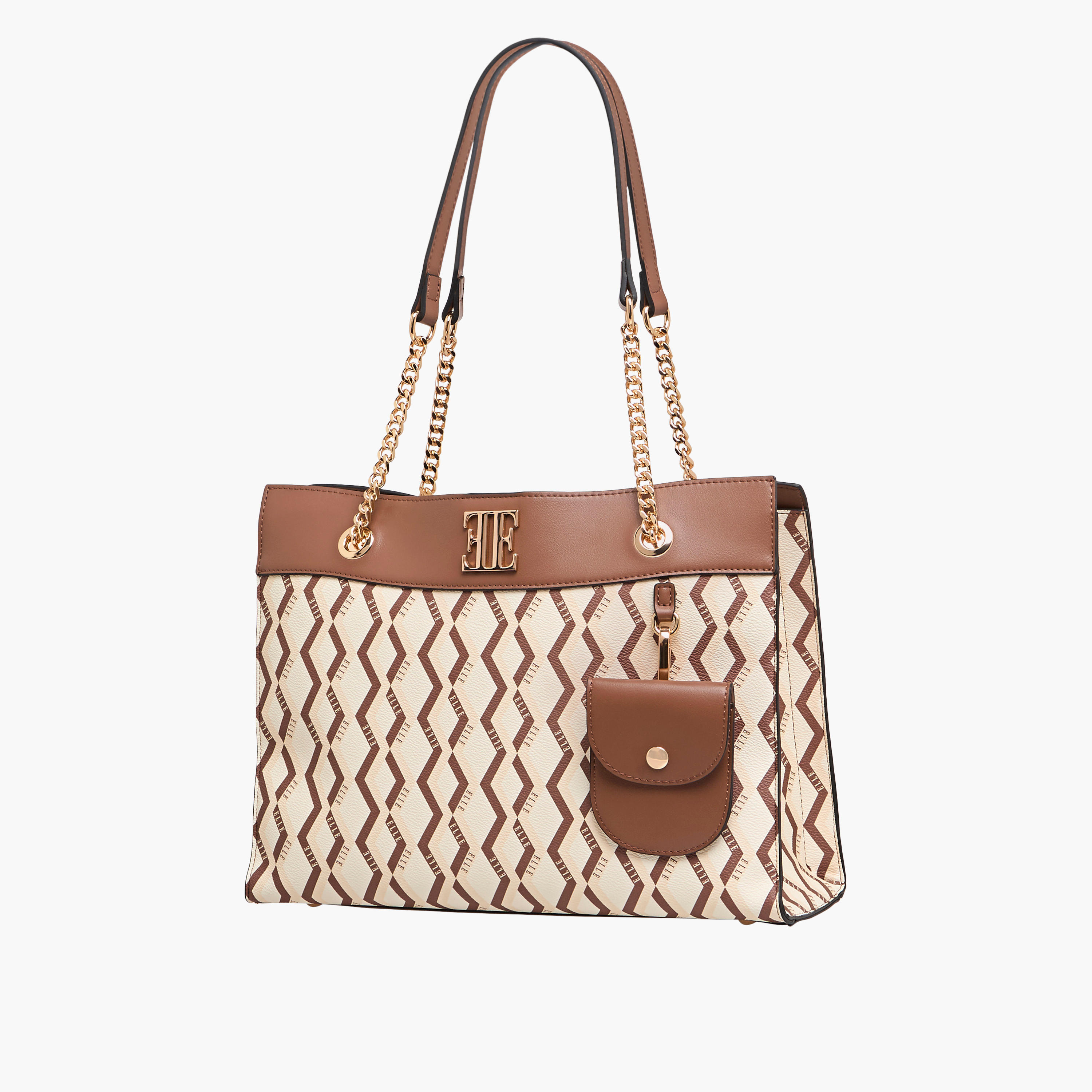 Elle Monogram Prin Tote Bag with Detachable Pouch and Zip Closure-women-bagsandwallets-handbags-image-2
