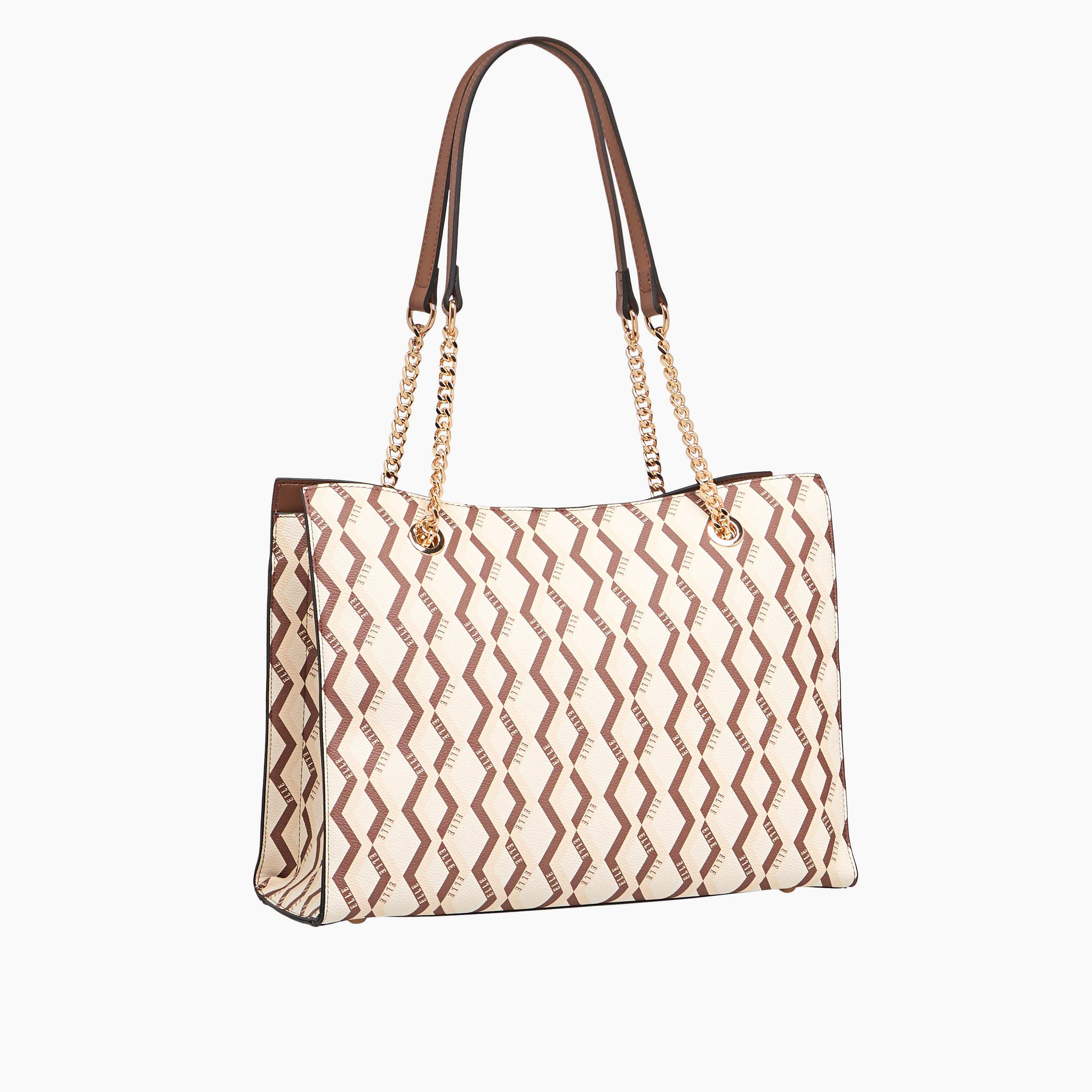 Elle Monogram Prin Tote Bag with Detachable Pouch and Zip Closure-women-bagsandwallets-handbags-image-3