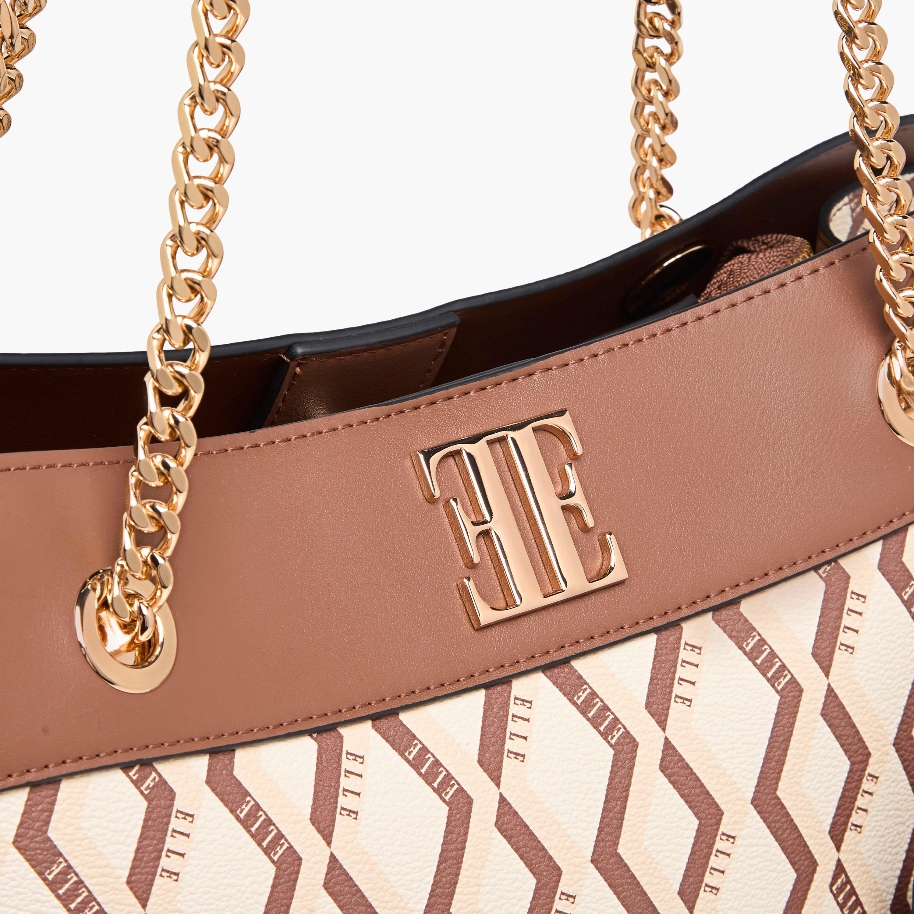 Elle Monogram Prin Tote Bag with Detachable Pouch and Zip Closure-women-bagsandwallets-handbags-image-4