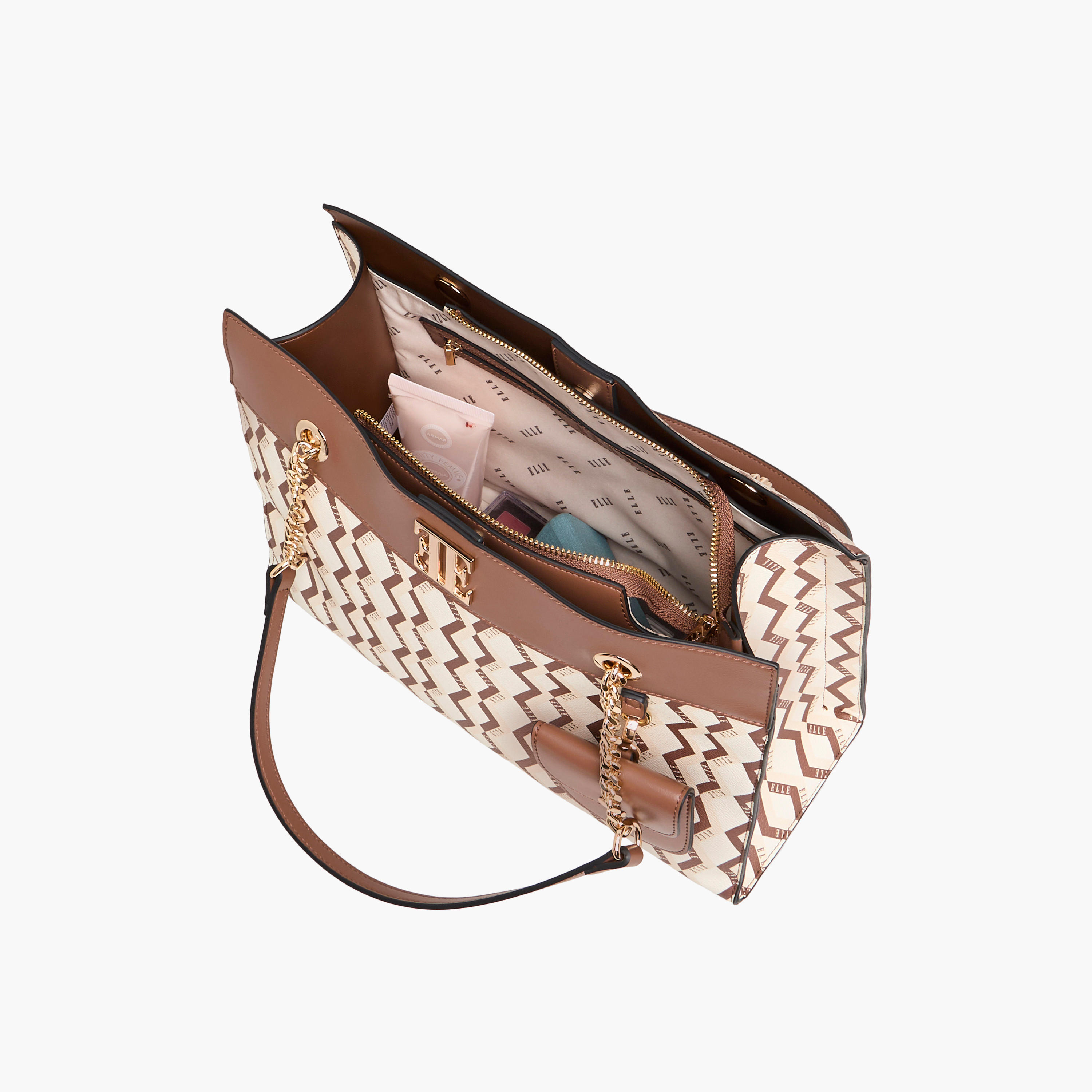 Elle Monogram Prin Tote Bag with Detachable Pouch and Zip Closure-women-bagsandwallets-handbags-image-7