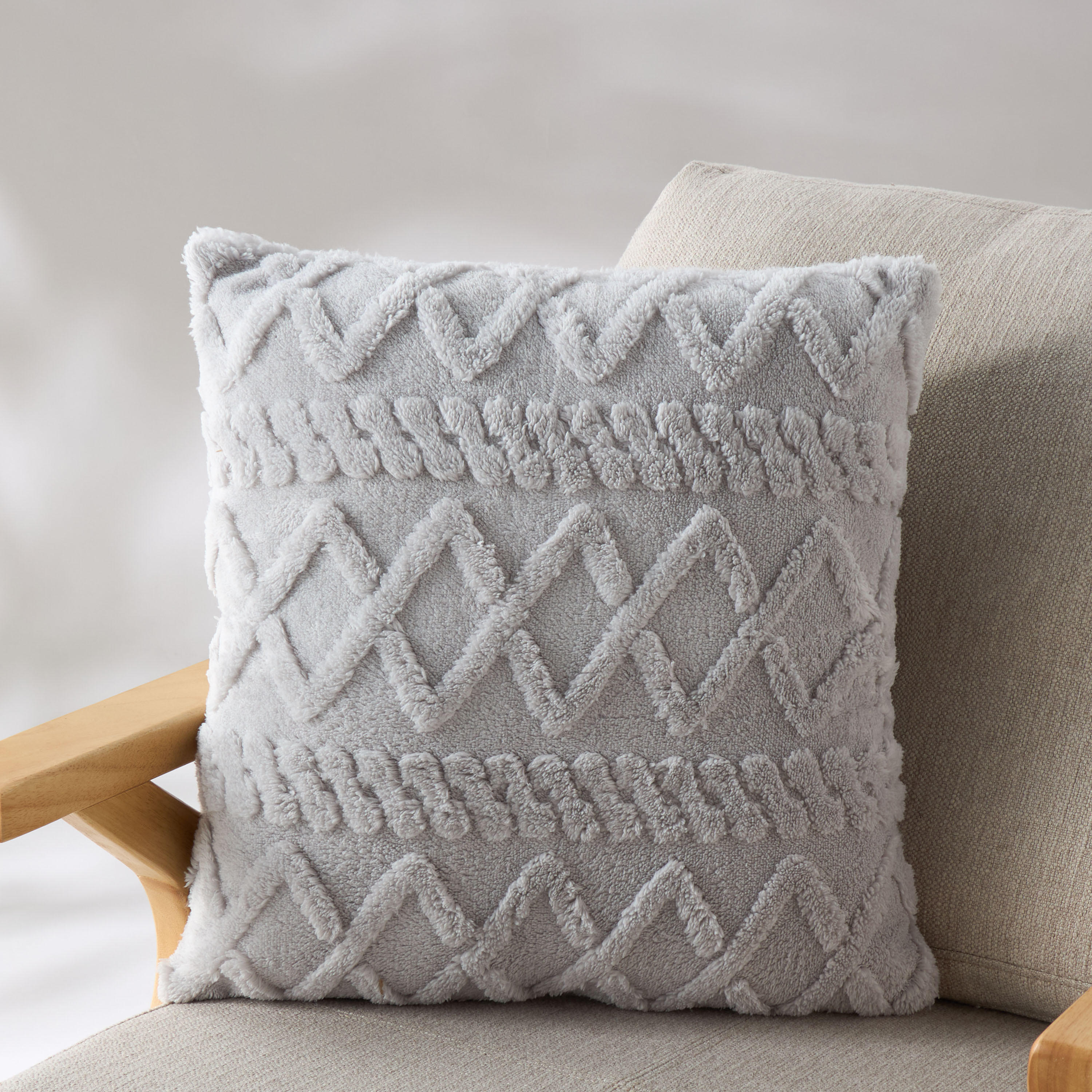 Textured Jacquard Faux Fur Filled Cushion - Set of 2-household-cushionsandthrows-filledcushions-decorativecushions-image-2