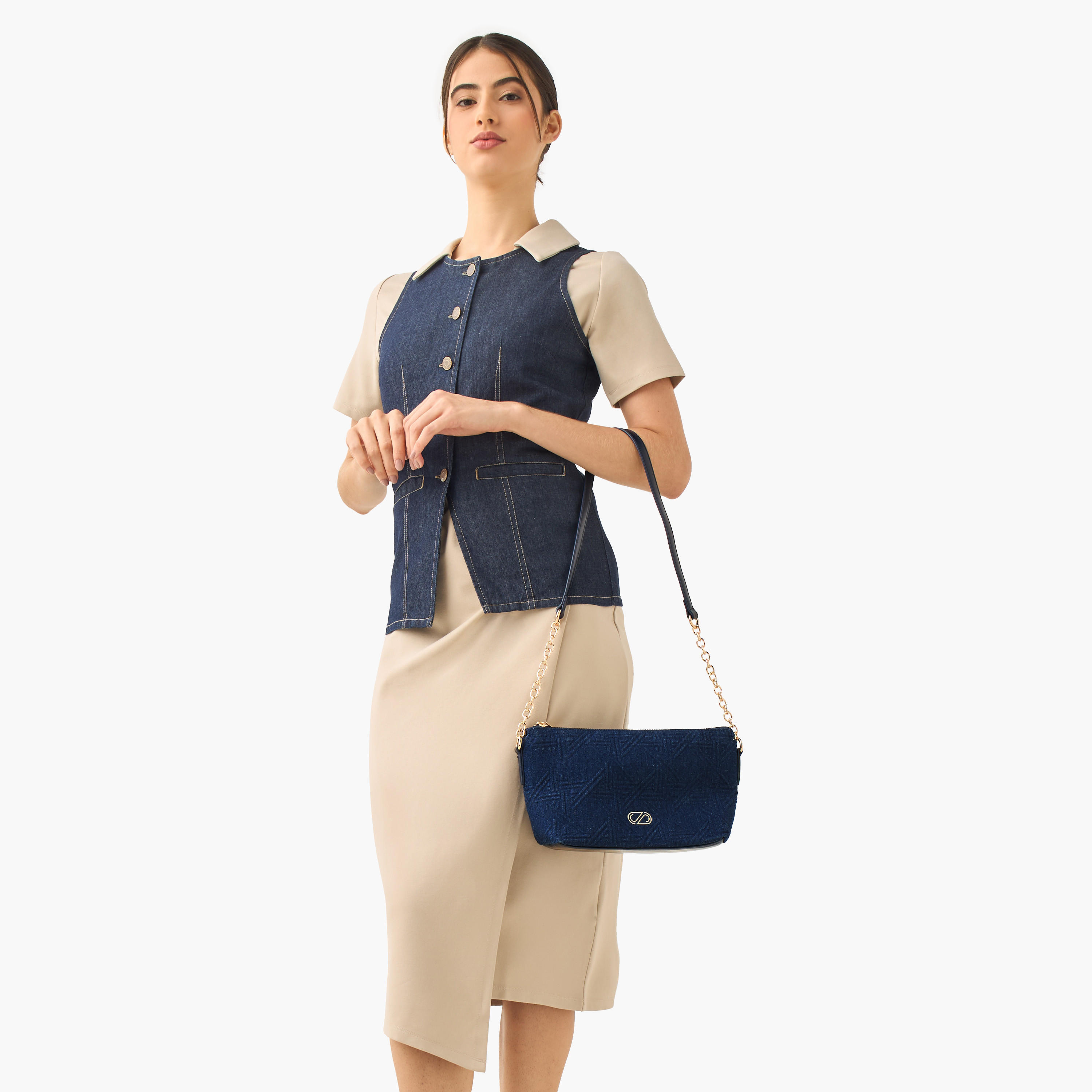 Sasha Textured Crossbody Bag with Chain Detail Strap-women-bagsandwallets-handbags-image-2