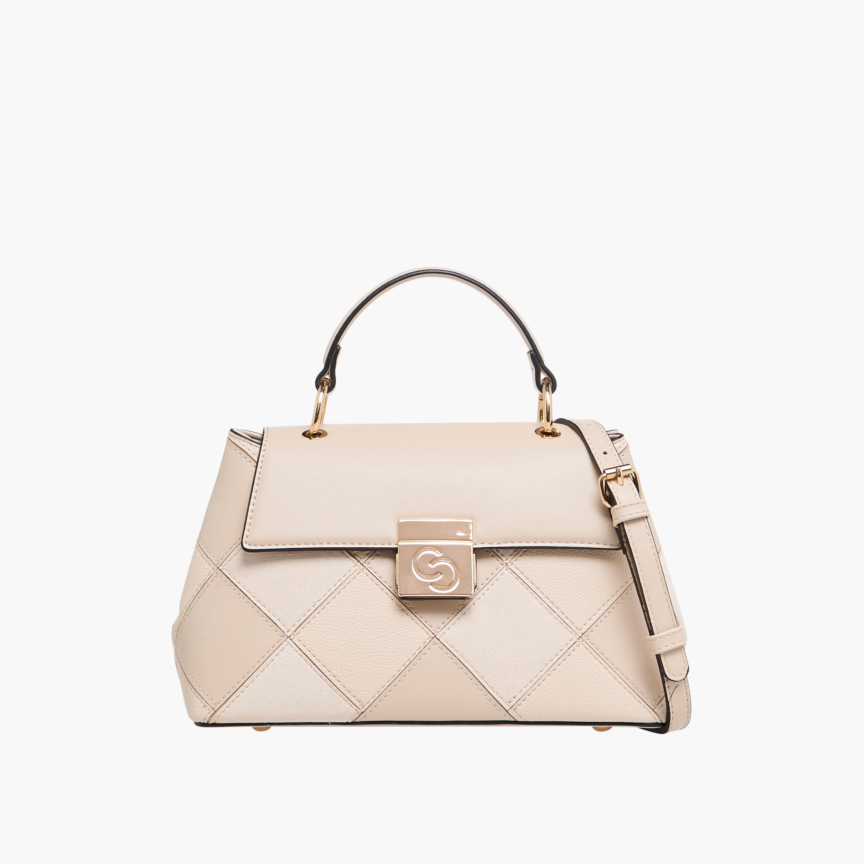 Celeste Panelled Satchel Bag with Detachable Strap and Flap Closure-women-bagsandwallets-handbags-image-1