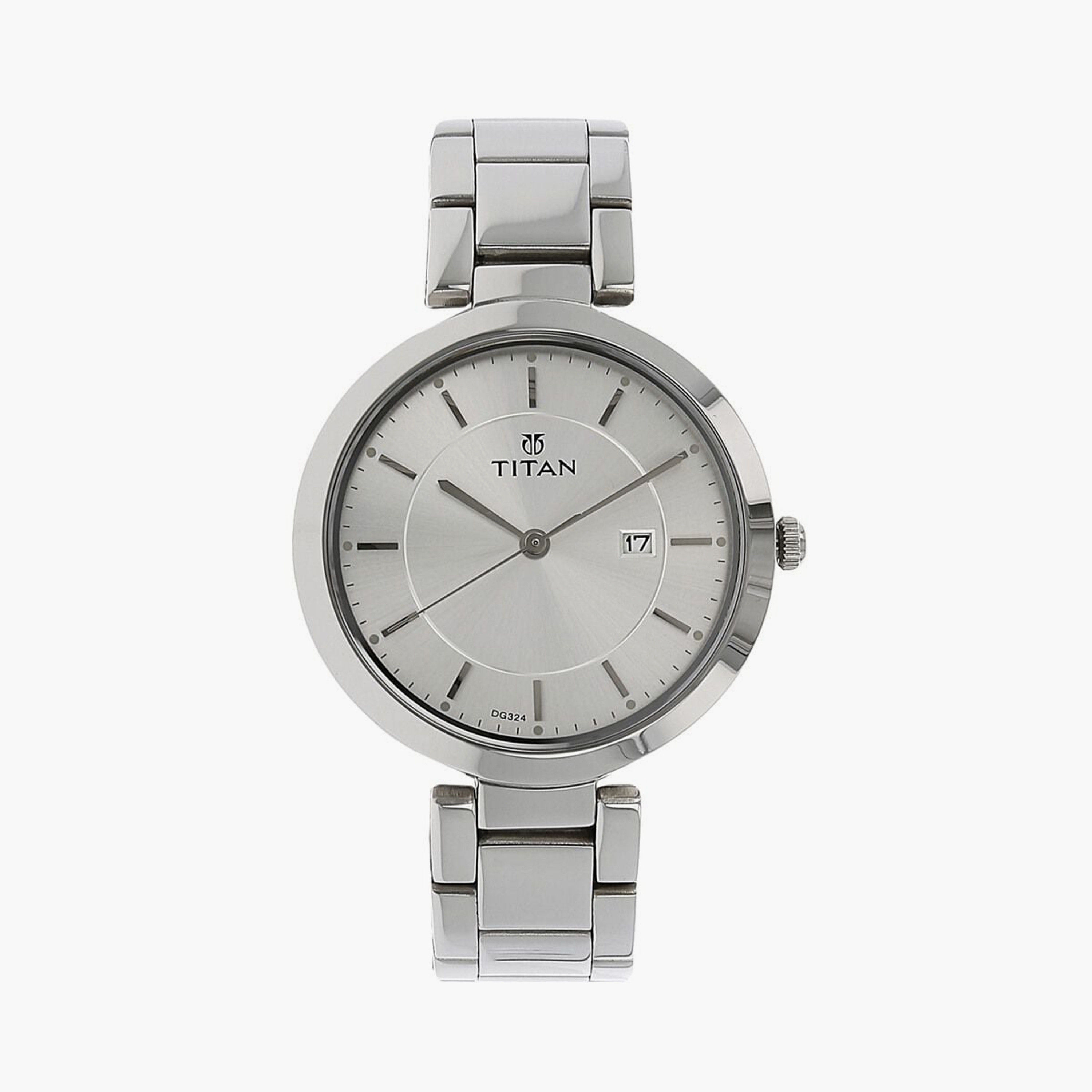 ساعة يد نسائية تيتان بقطر 35 مم أنالوج فضية ستانلس ستيل | 2480SM07-women-watchesandjewellery-watches-image-1