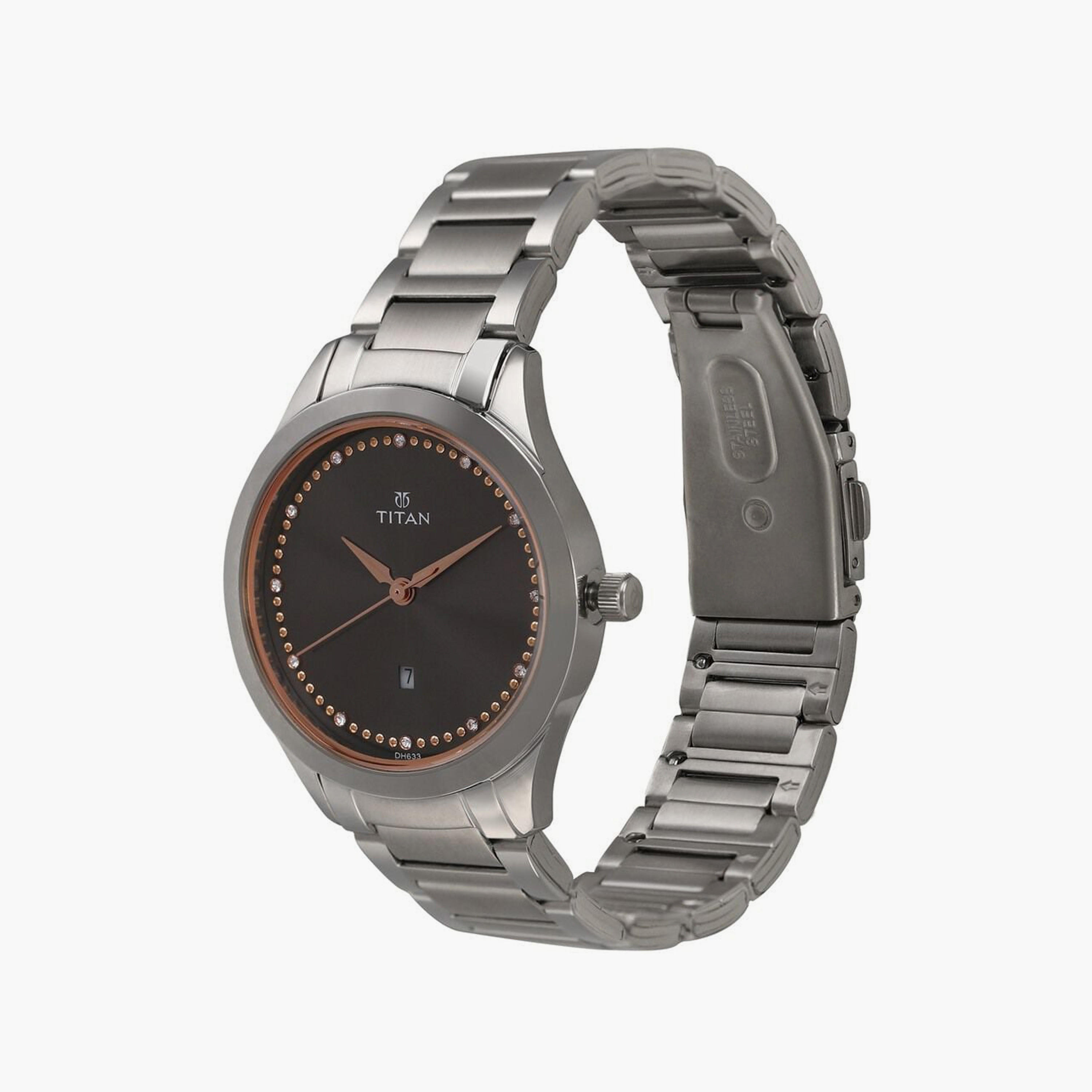 Titan Women's 33 MM Silver Analog Stainless Steel Watch | 2570SM07-women-watchesandjewellery-watches-image-2