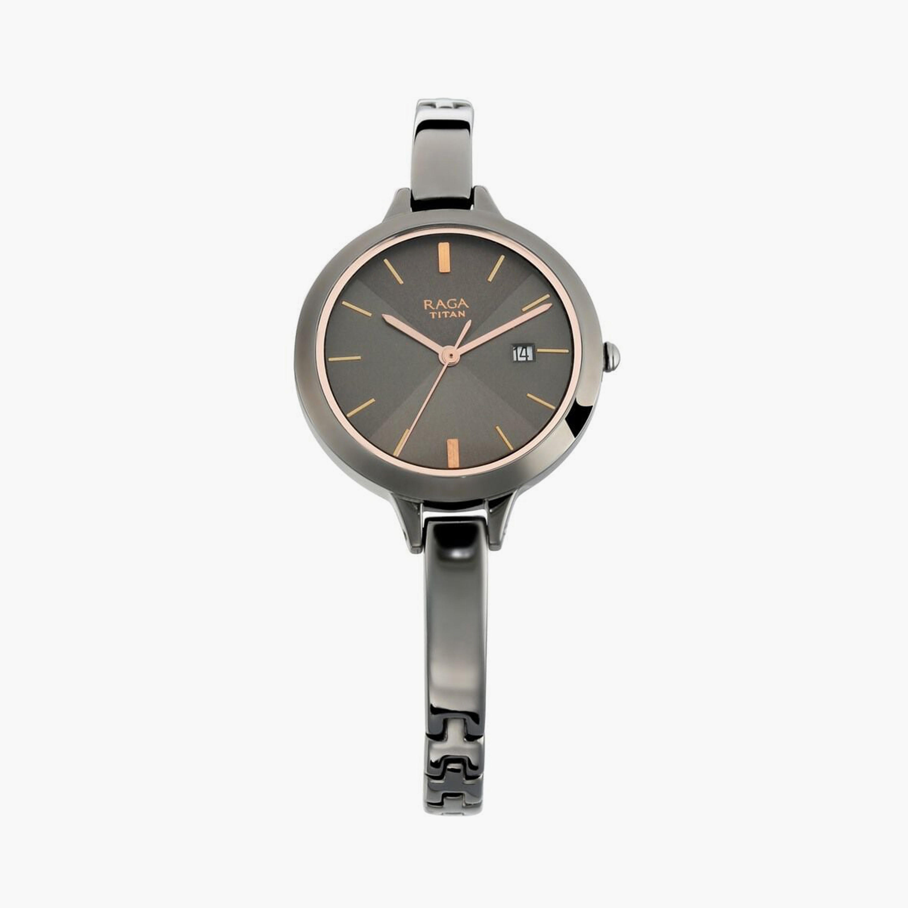 ساعة يد نسائية تيتان بقطر 29 مم أنالوج رمادية ستانلس ستيل | 2578QM02-women-watchesandjewellery-watches-image-1