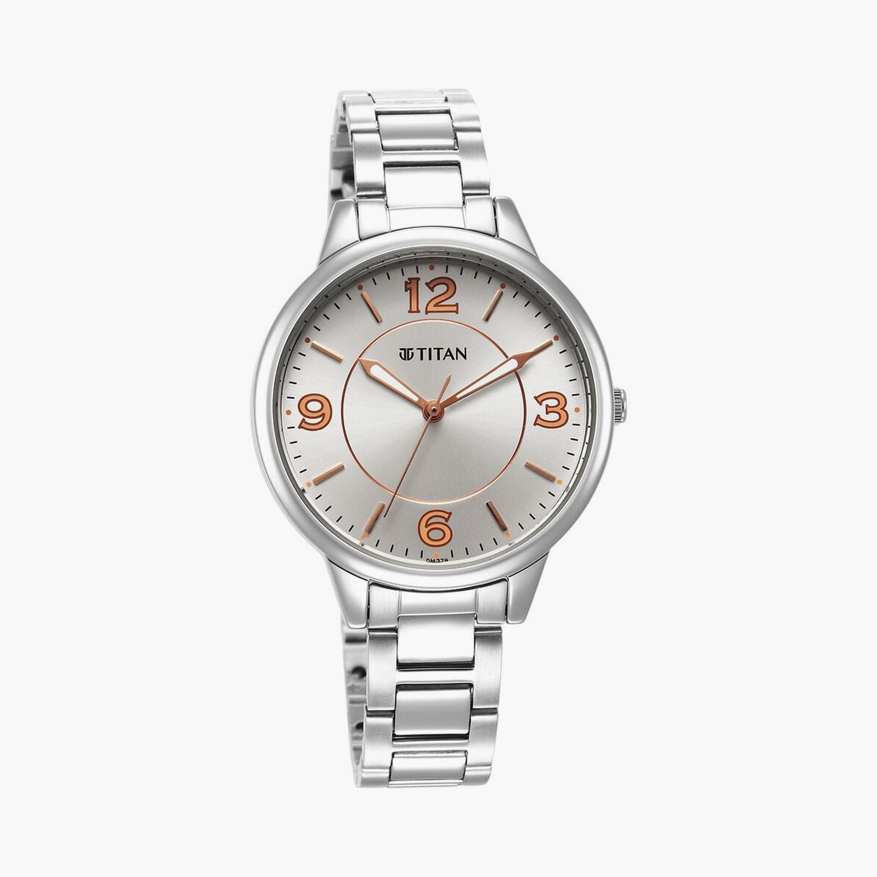 ساعة يد نسائية تيتان بقطر 37 مم أنالوج فضية ستانلس ستيل | 2617SM07-women-watchesandjewellery-watches-image-1
