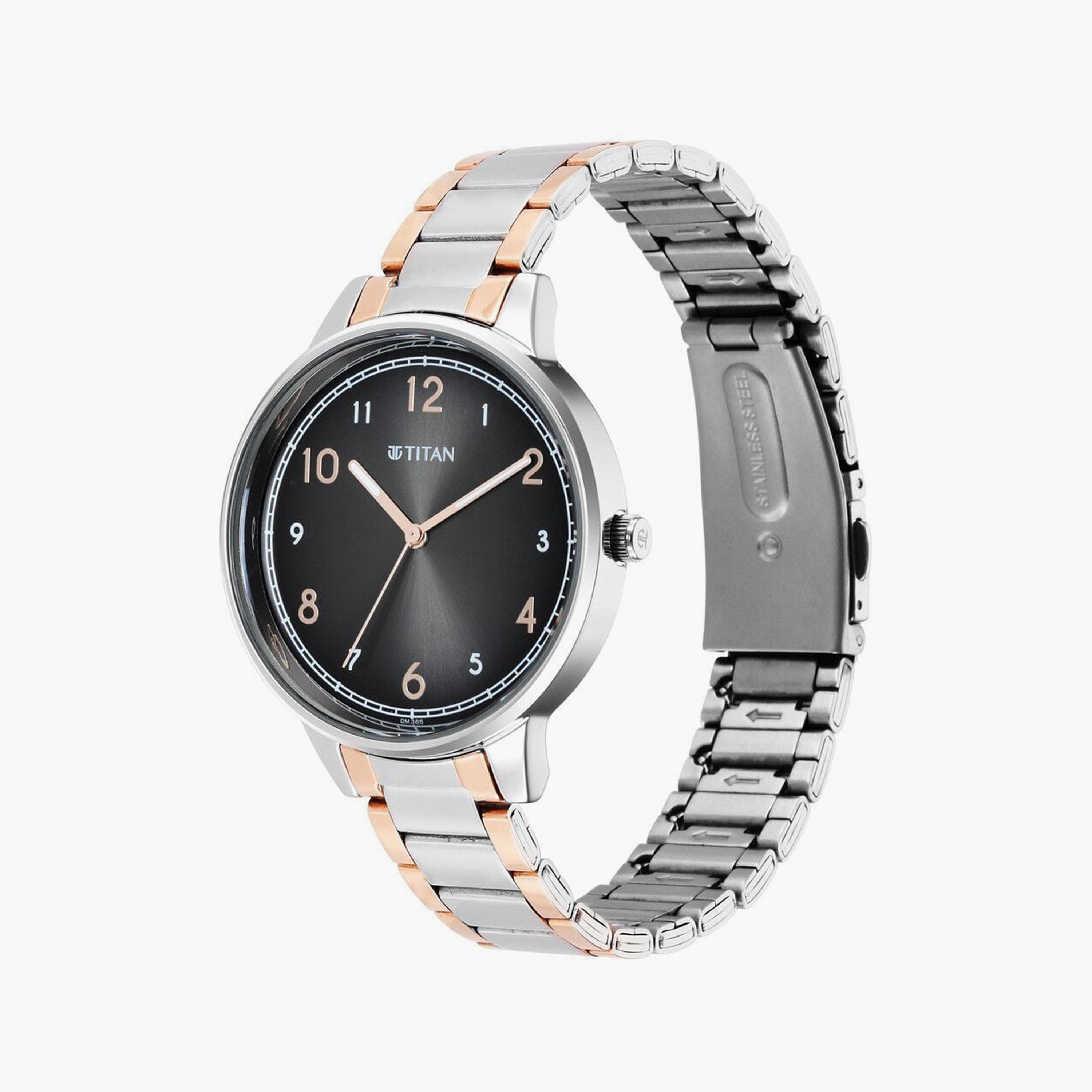 ساعة يد نسائية تيتان بقطر 37 مم أنالوج فضية وذهبية وردية ستانلس ستيل | 2648KM02-women-watchesandjewellery-watches-image-2
