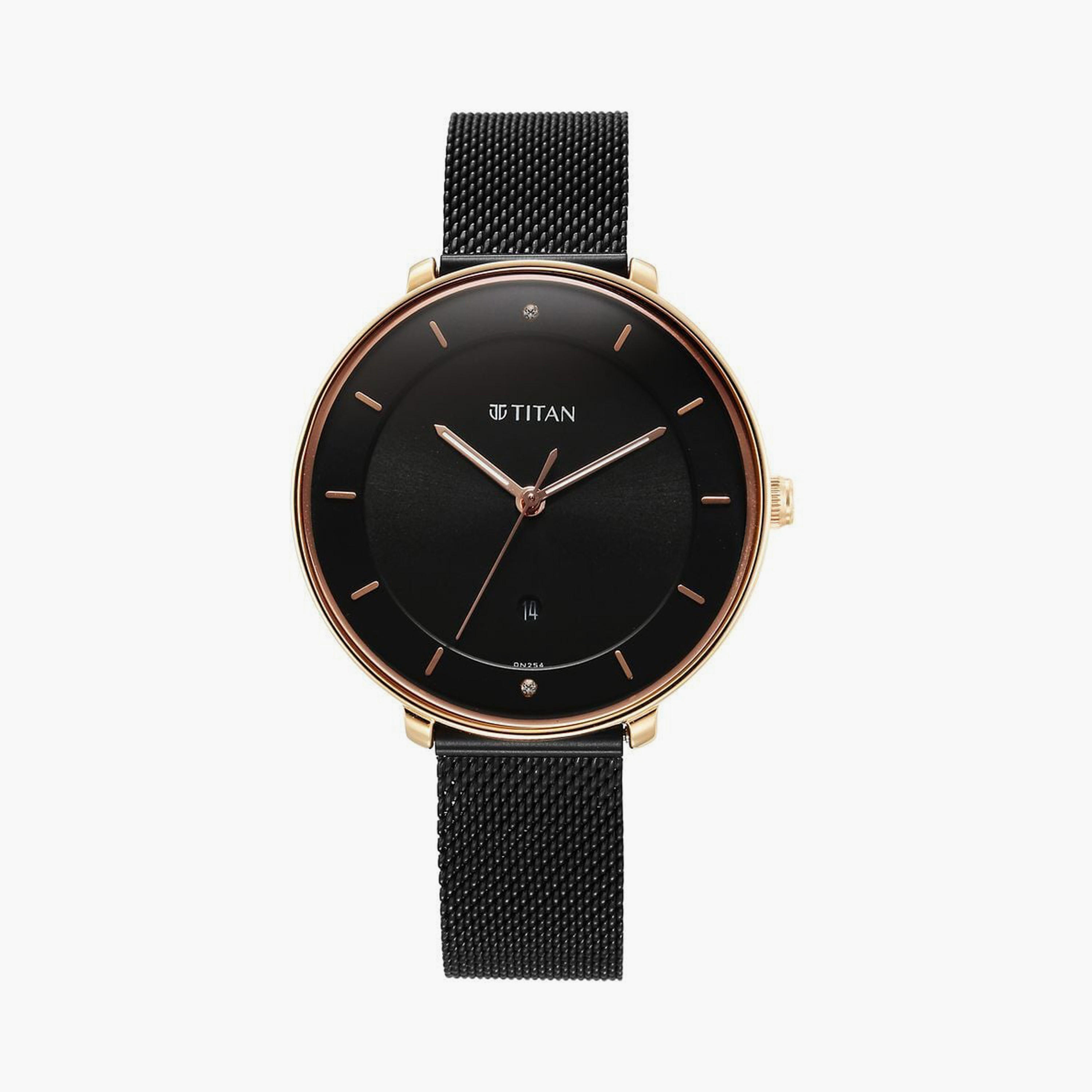 ساعة يد نسائية تيتان بقطر 35 مم أنالوج سوداء ستانلس ستيل | 2651KM03-women-watchesandjewellery-watches-image-1
