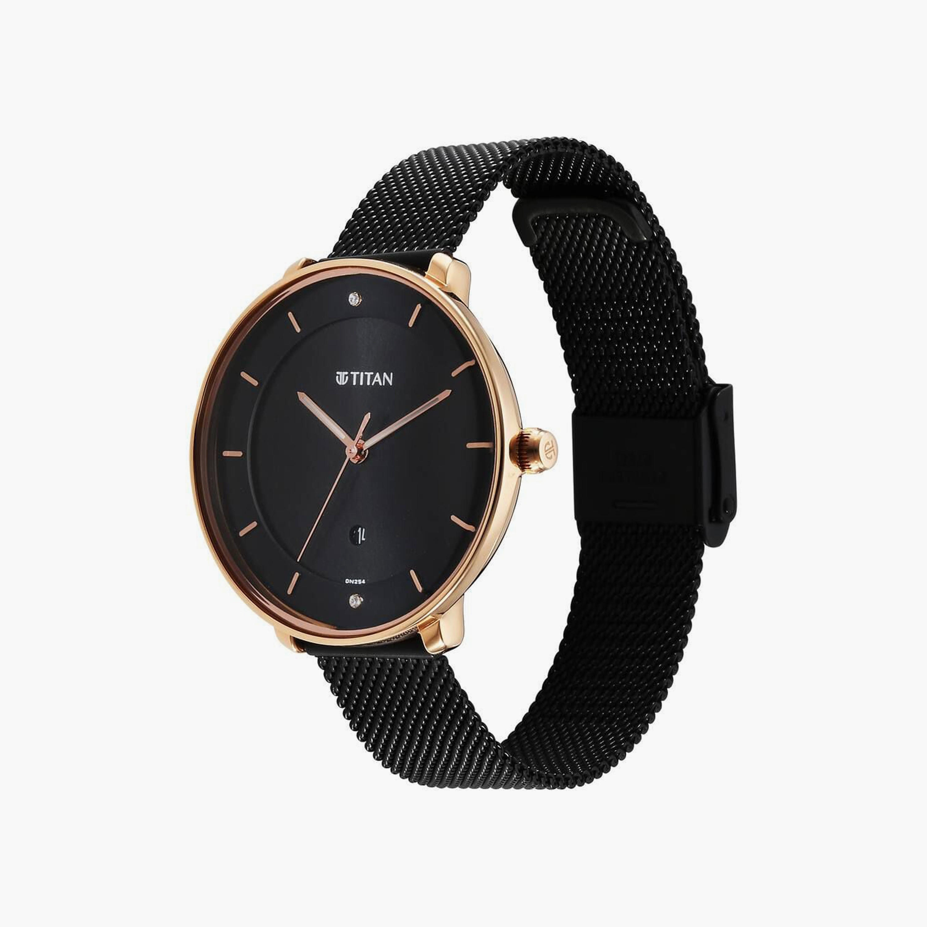 ساعة يد نسائية تيتان بقطر 35 مم أنالوج سوداء ستانلس ستيل | 2651KM03-women-watchesandjewellery-watches-image-2