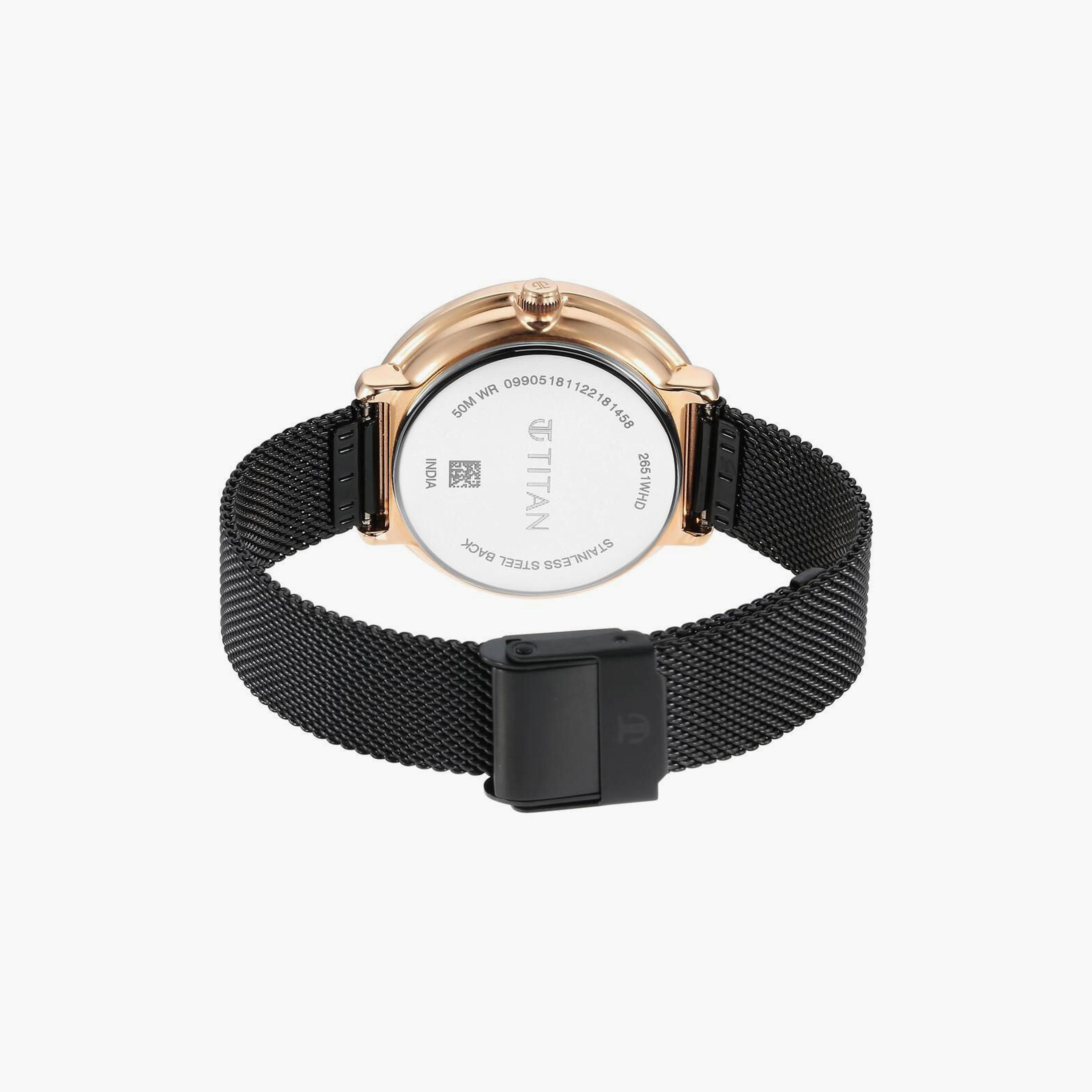 ساعة يد نسائية تيتان بقطر 35 مم أنالوج سوداء ستانلس ستيل | 2651KM03-women-watchesandjewellery-watches-image-3
