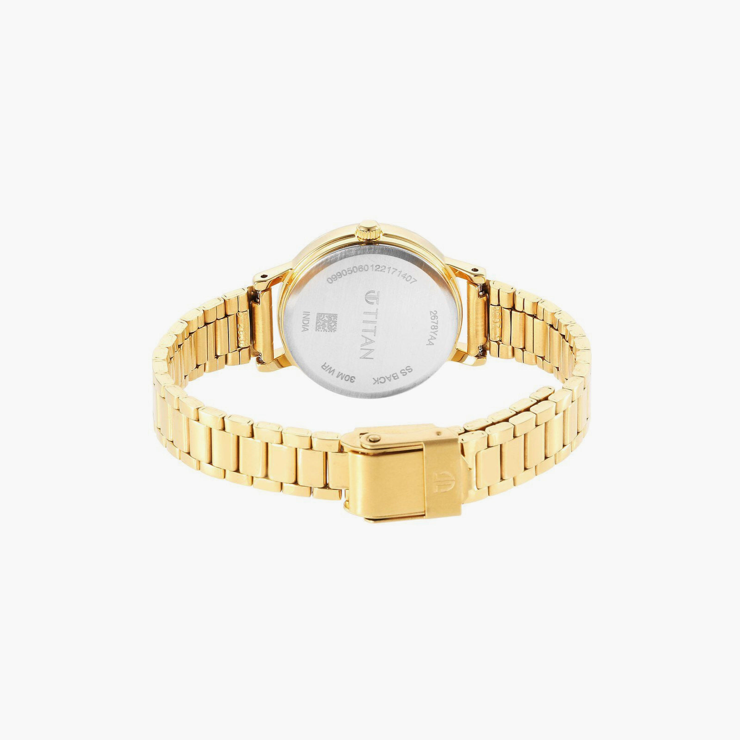 Titan Women's 28 MM Gold Analog Stainless Steel Watch | 2678YM01-women-watchesandjewellery-watches-image-3