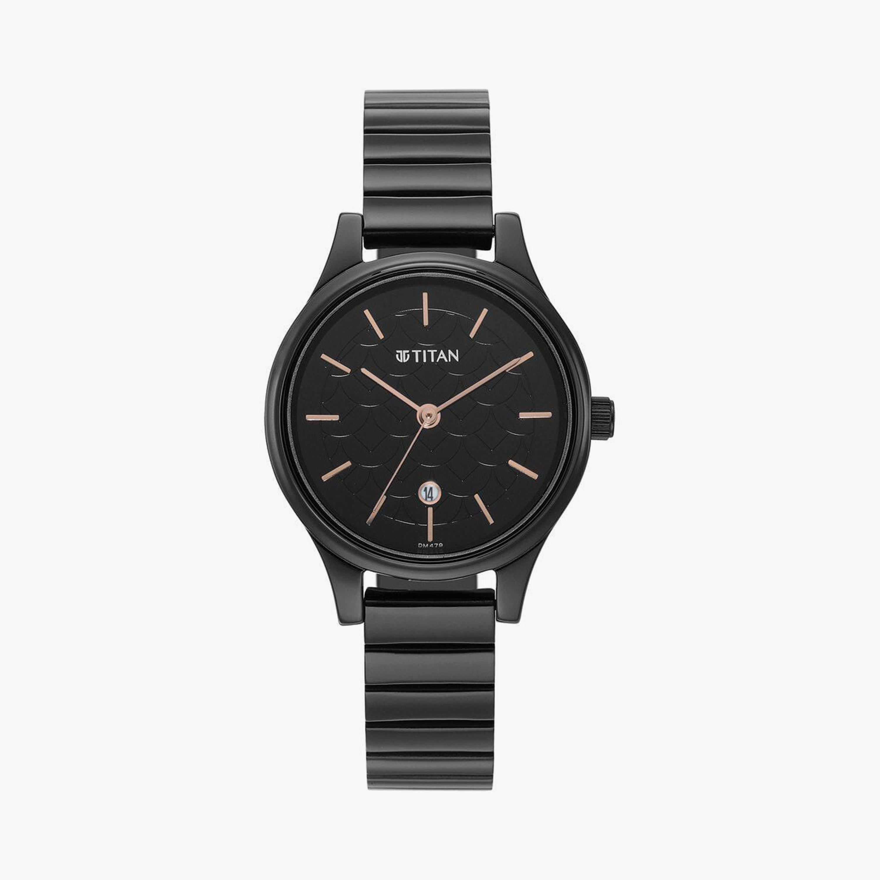 ساعة يد نسائية تيتان بقطر 30 مم أنالوج سوداء ستانلس ستيل | 2679NM01-women-watchesandjewellery-watches-image-1