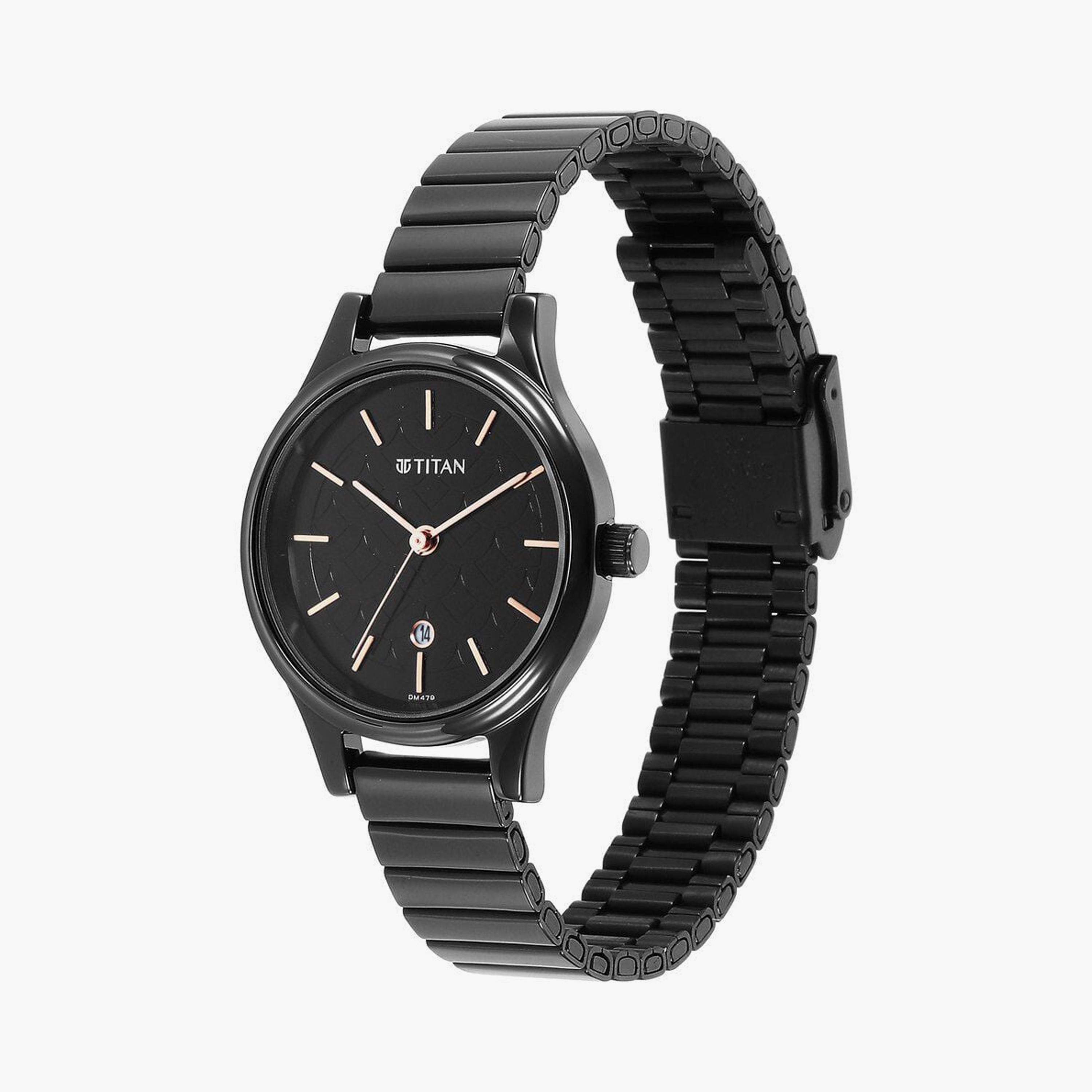Titan Women's 30 MM Black Analog Stainless Steel Watch | 2679NM01-women-watchesandjewellery-watches-image-2
