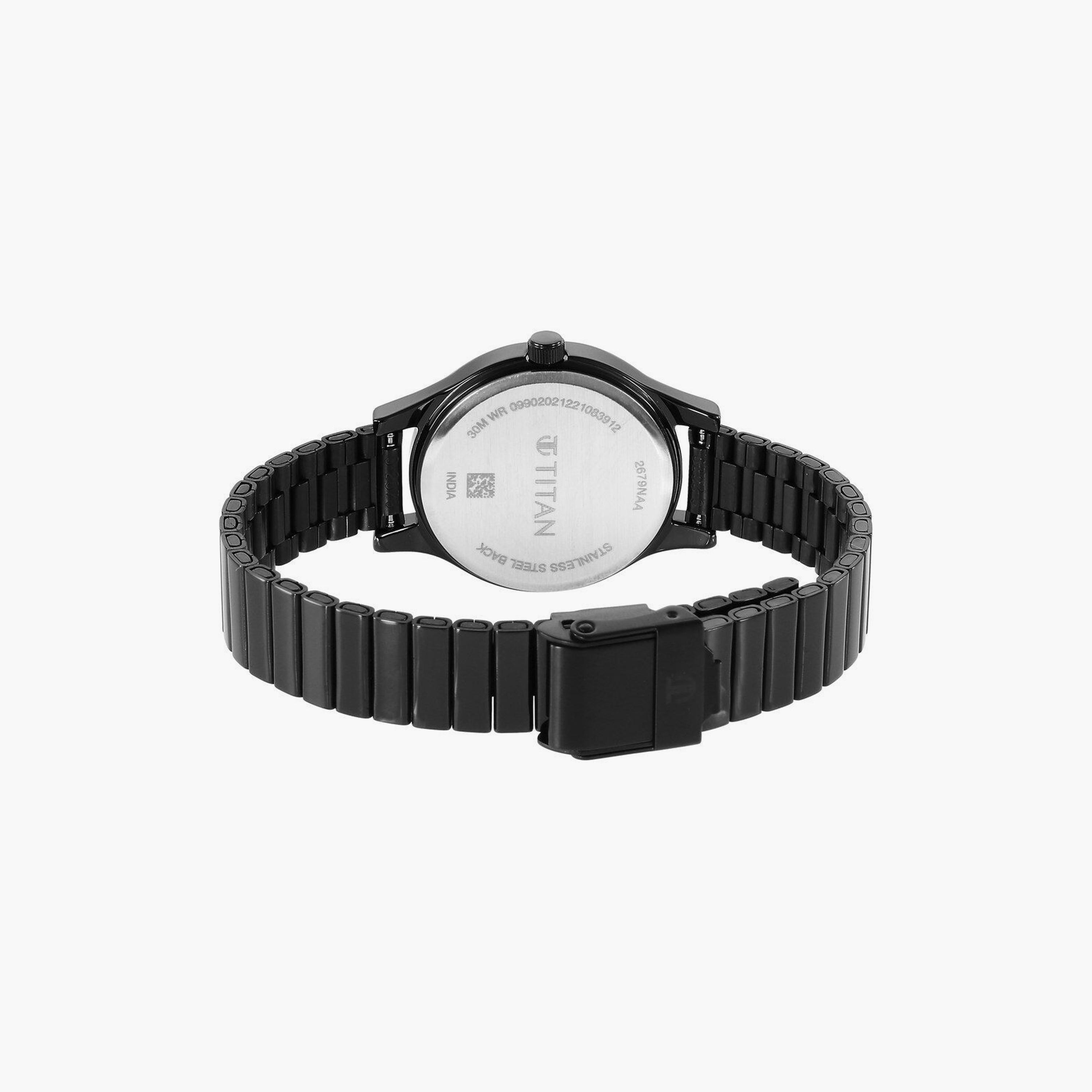 ساعة يد نسائية تيتان بقطر 30 مم أنالوج سوداء ستانلس ستيل | 2679NM01-women-watchesandjewellery-watches-image-3