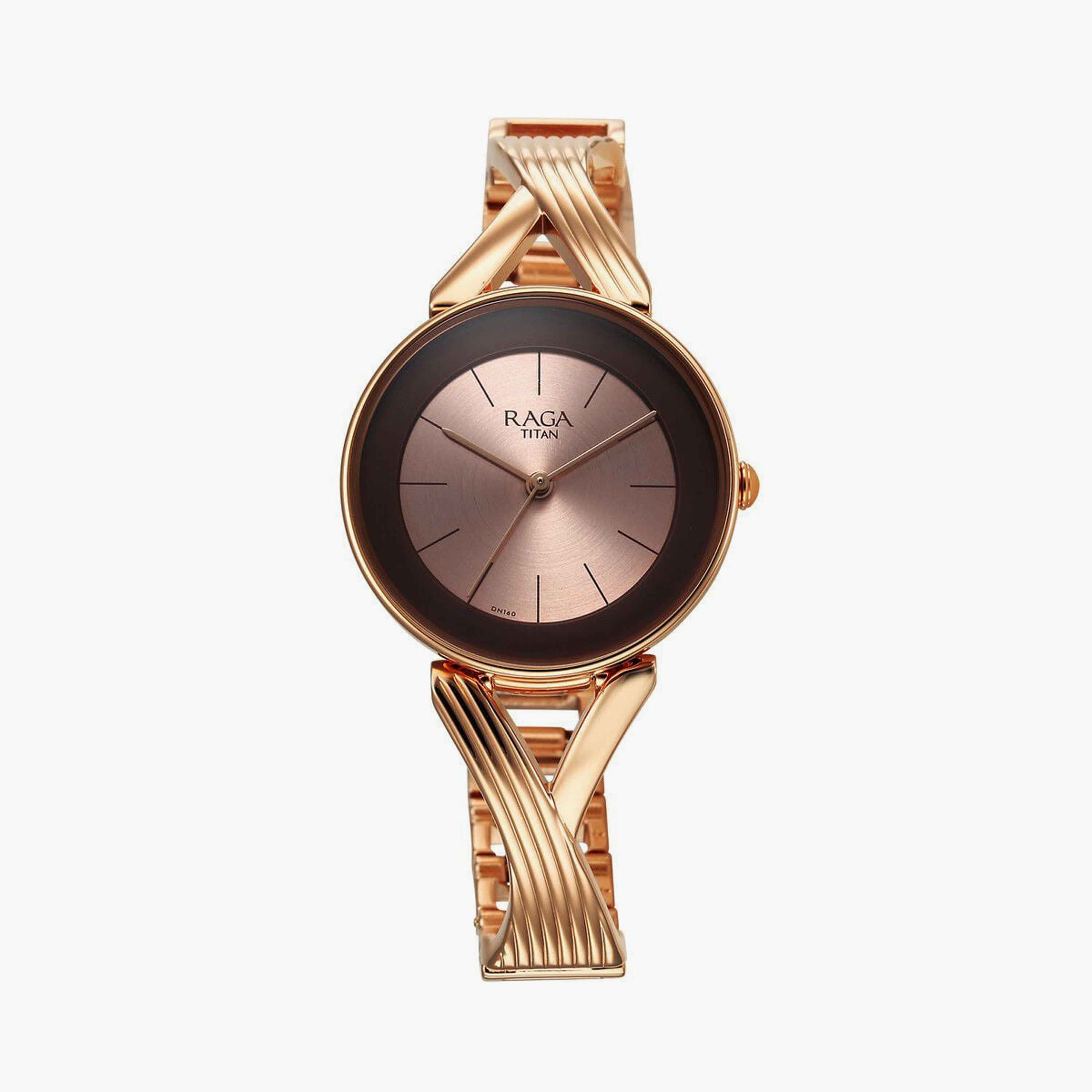 ساعة يد نسائية تيتان بقطر 32 مم أنالوج ذهبية وردية ستانلس ستيل | 2698WM01-women-watchesandjewellery-watches-image-1