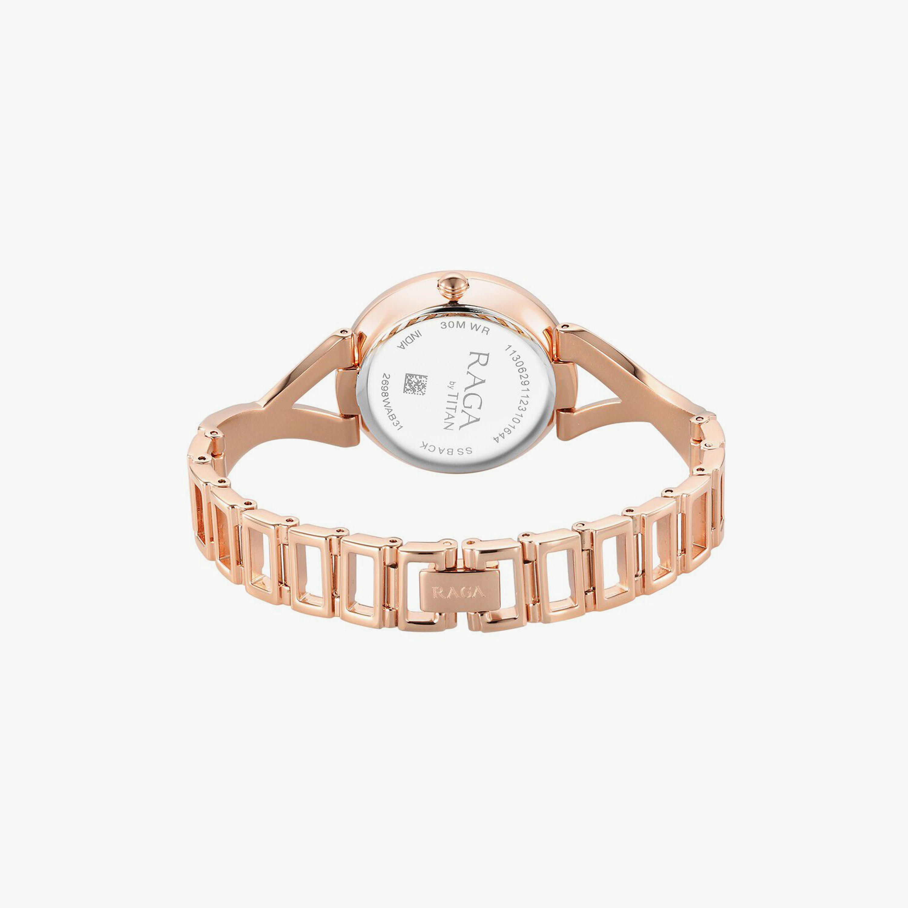 ساعة يد نسائية تيتان بقطر 32 مم أنالوج ذهبية وردية ستانلس ستيل | 2698WM01-women-watchesandjewellery-watches-image-3