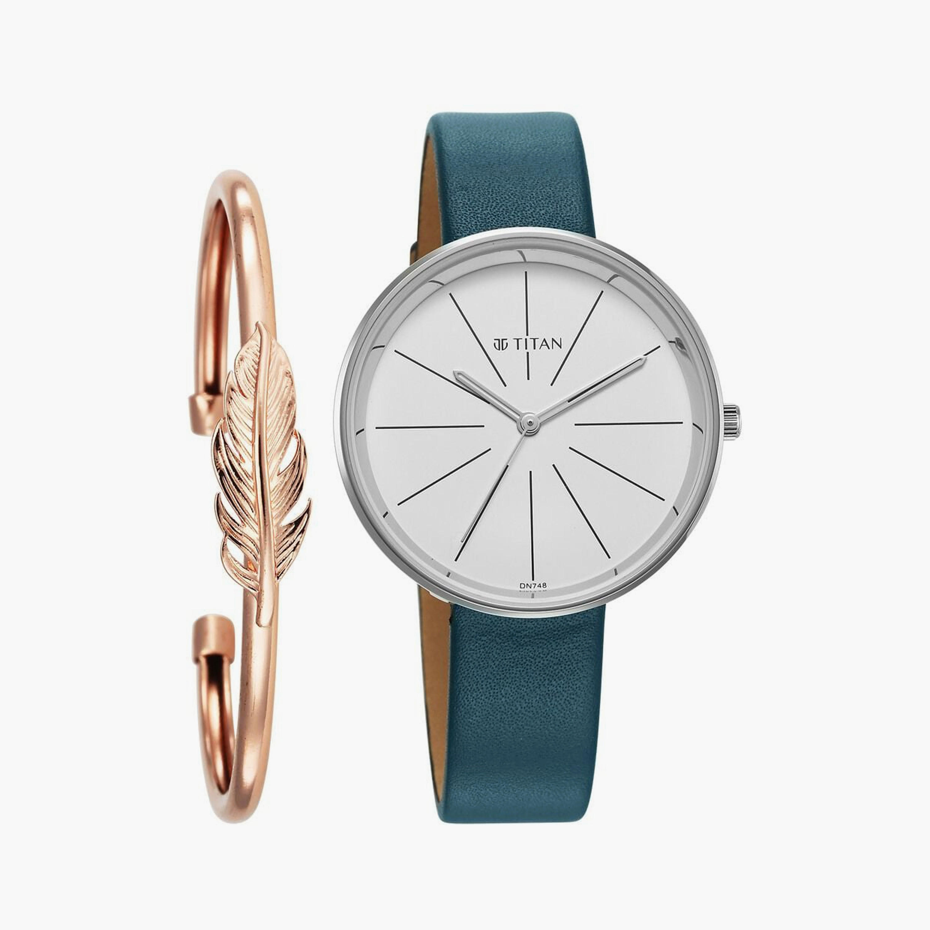Titan Women's 36 MM Teal Analog Leather Watch with Bracelet | 2718SL01-women-watchesandjewellery-watches-image-1