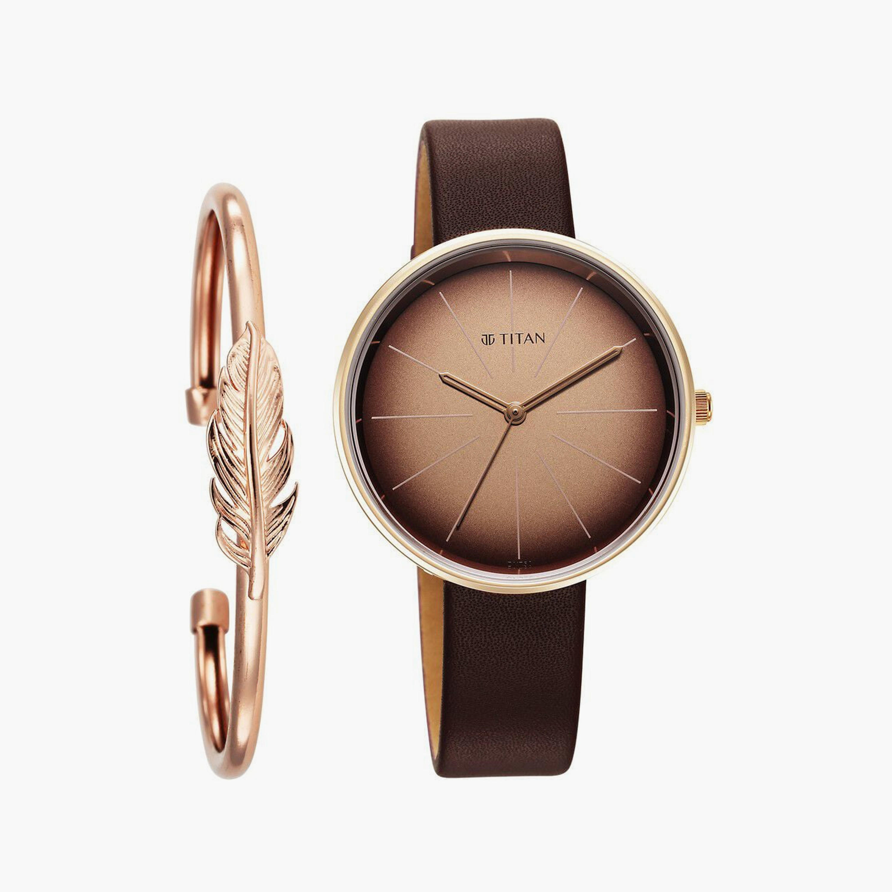 Titan Women's 36 MM Brown Analog Leather Watch with Bracelet | 2718WL01-women-watchesandjewellery-watches-image-1