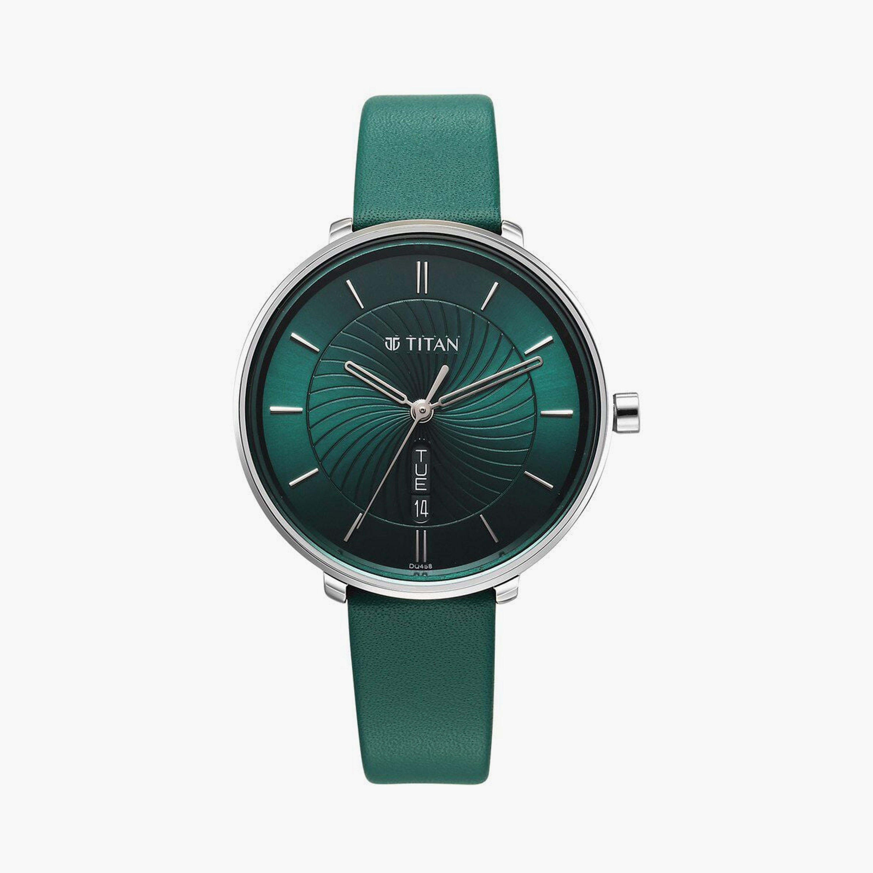 Titan Women's 36 MM Green Analog Leather Watch | 2763SL02-women-watchesandjewellery-watches-image-1