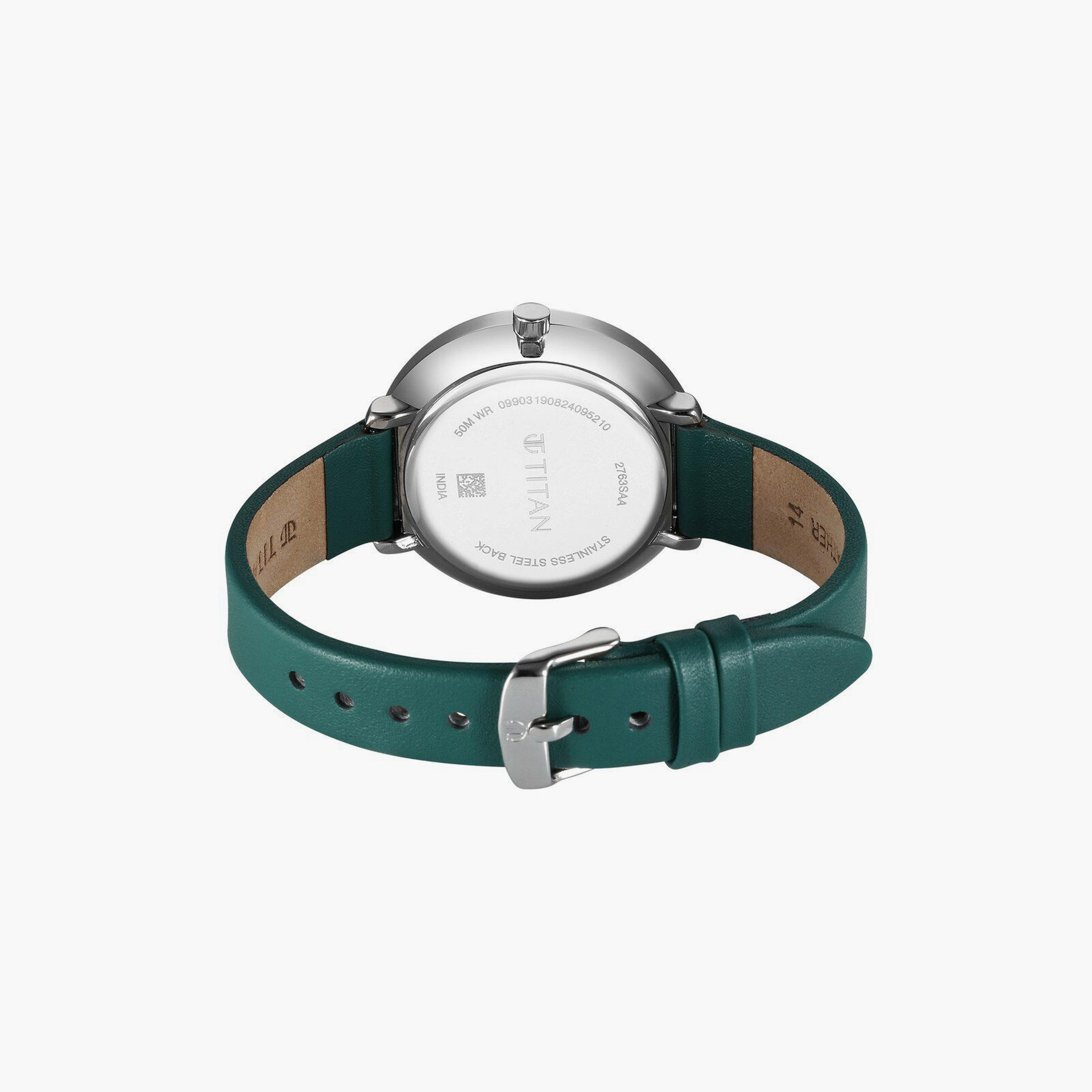 ساعة يد نسائية تيتان بقطر 36 مم أنالوج خضراء حزام جلد | 2763SL02-women-watchesandjewellery-watches-image-3