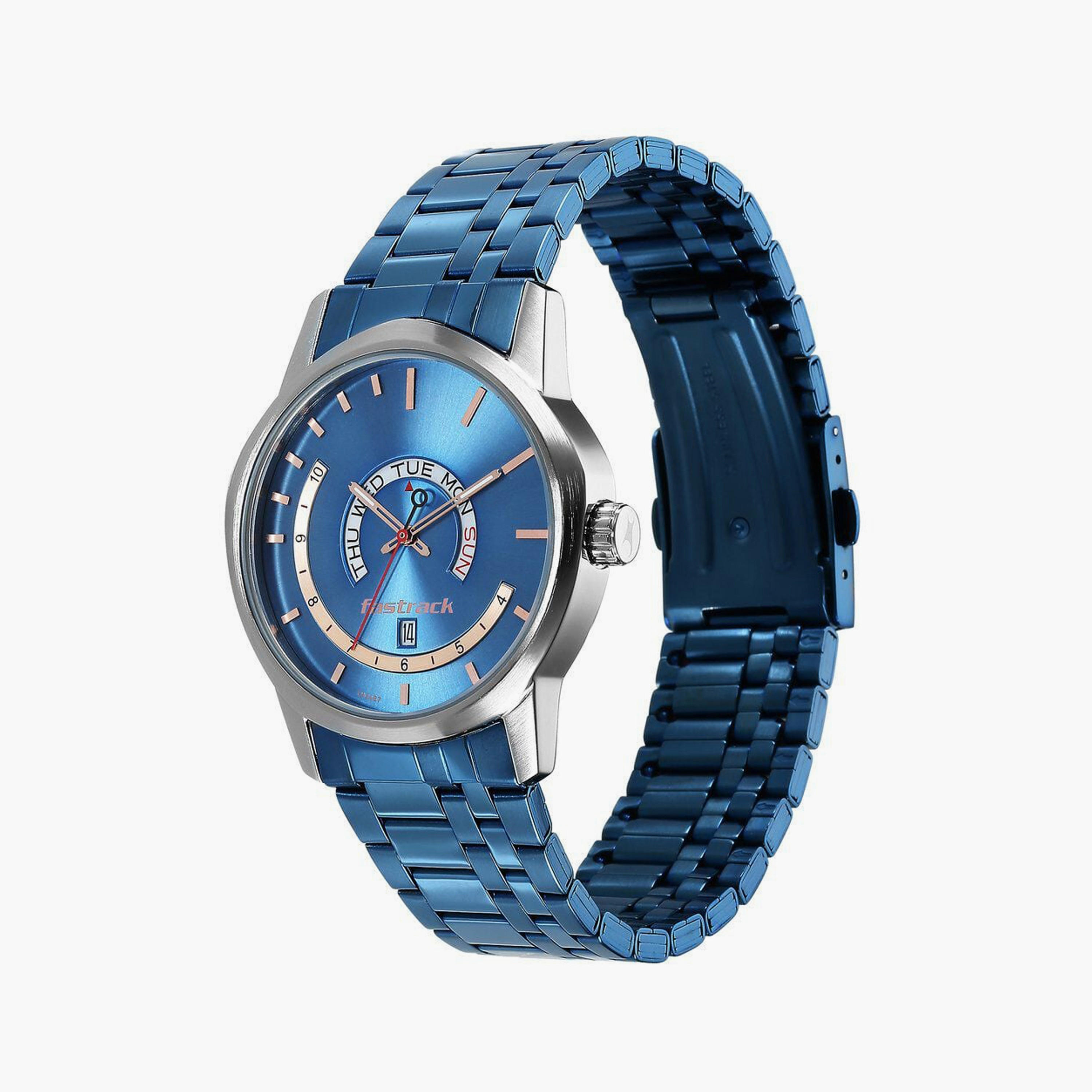 ساعة يد رجالية فاستراك بقطر 40 مم أنالوج زرقاء ستانلس ستيل | 3279KM01-men-watchesandjewellery-watches-image-2