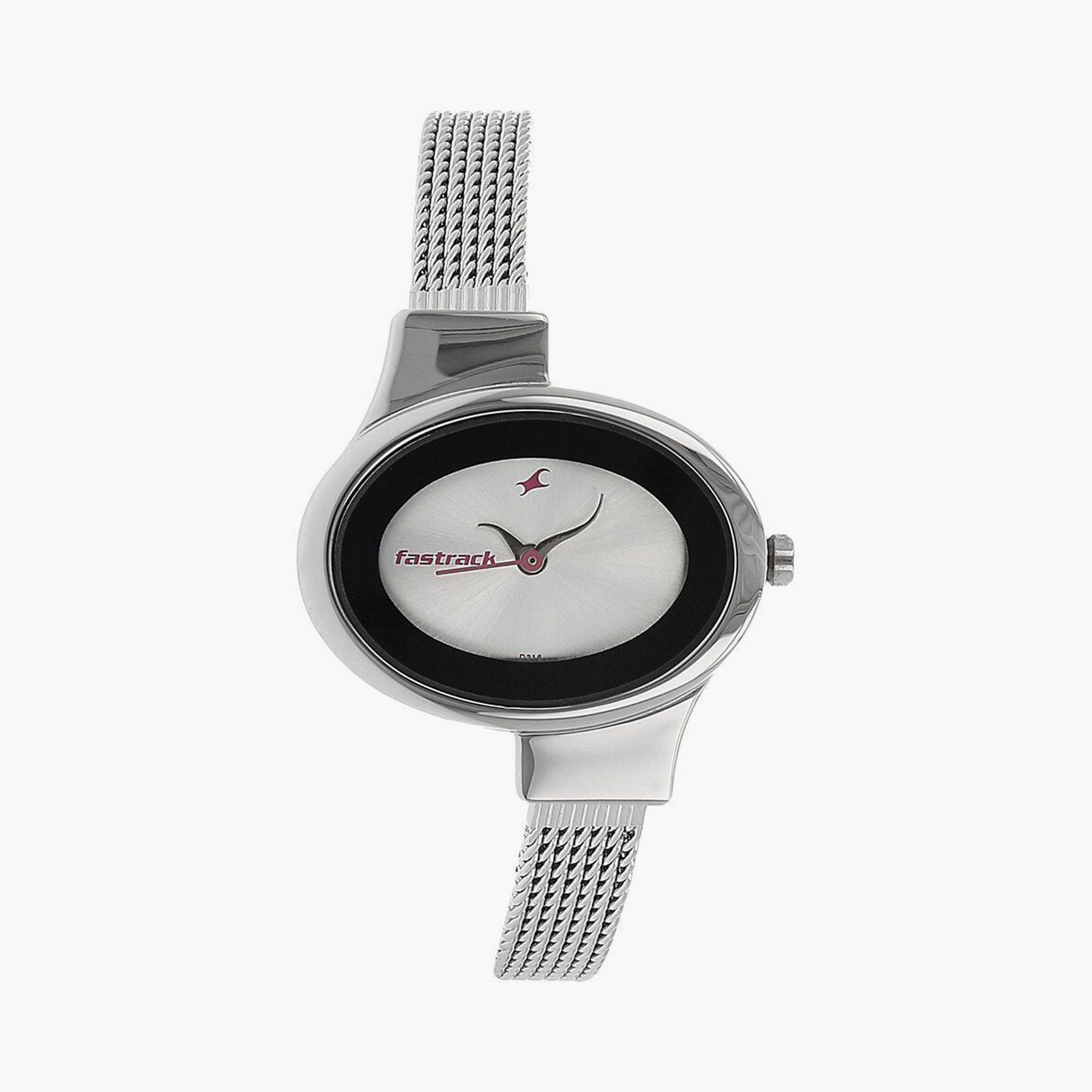 Fastrack Women's 31 MM Silver Analog Stainless Steel Watch | 6015SM01-women-watchesandjewellery-watches-image-1