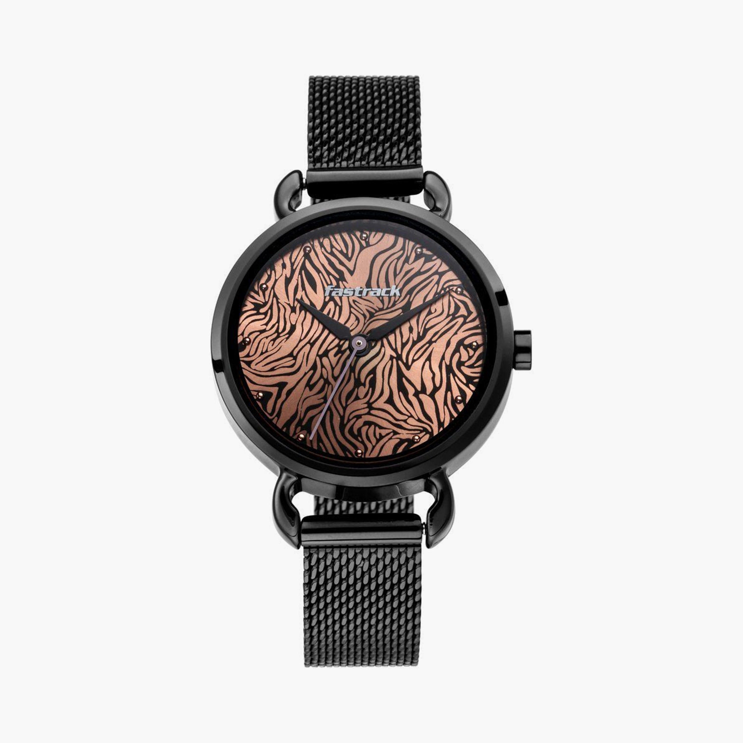 ساعة يد نسائية فاستراك بقطر 30 مم أنالوج سوداء ستانلس ستيل | 6221NM01-women-watchesandjewellery-watches-image-1