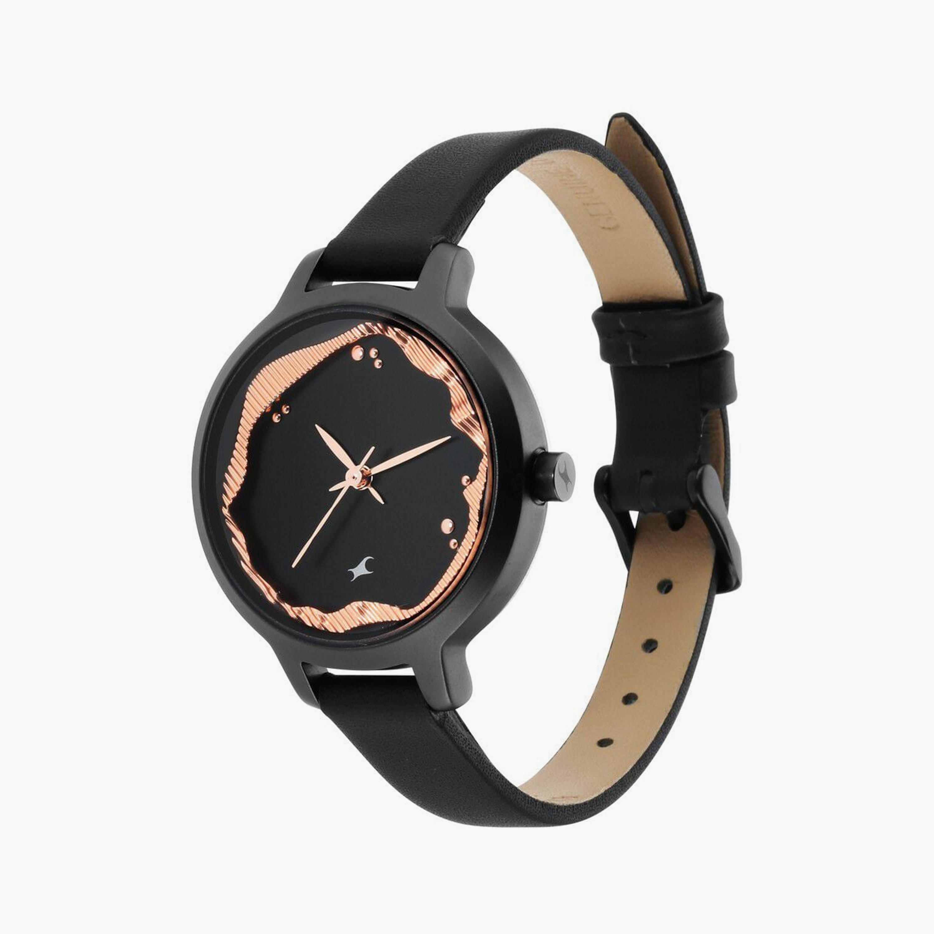 ساعة يد نسائية فاستراك بقطر 31 مم أنالوج سوداء حزام جلد | 6260NL01-women-watchesandjewellery-watches-image-2