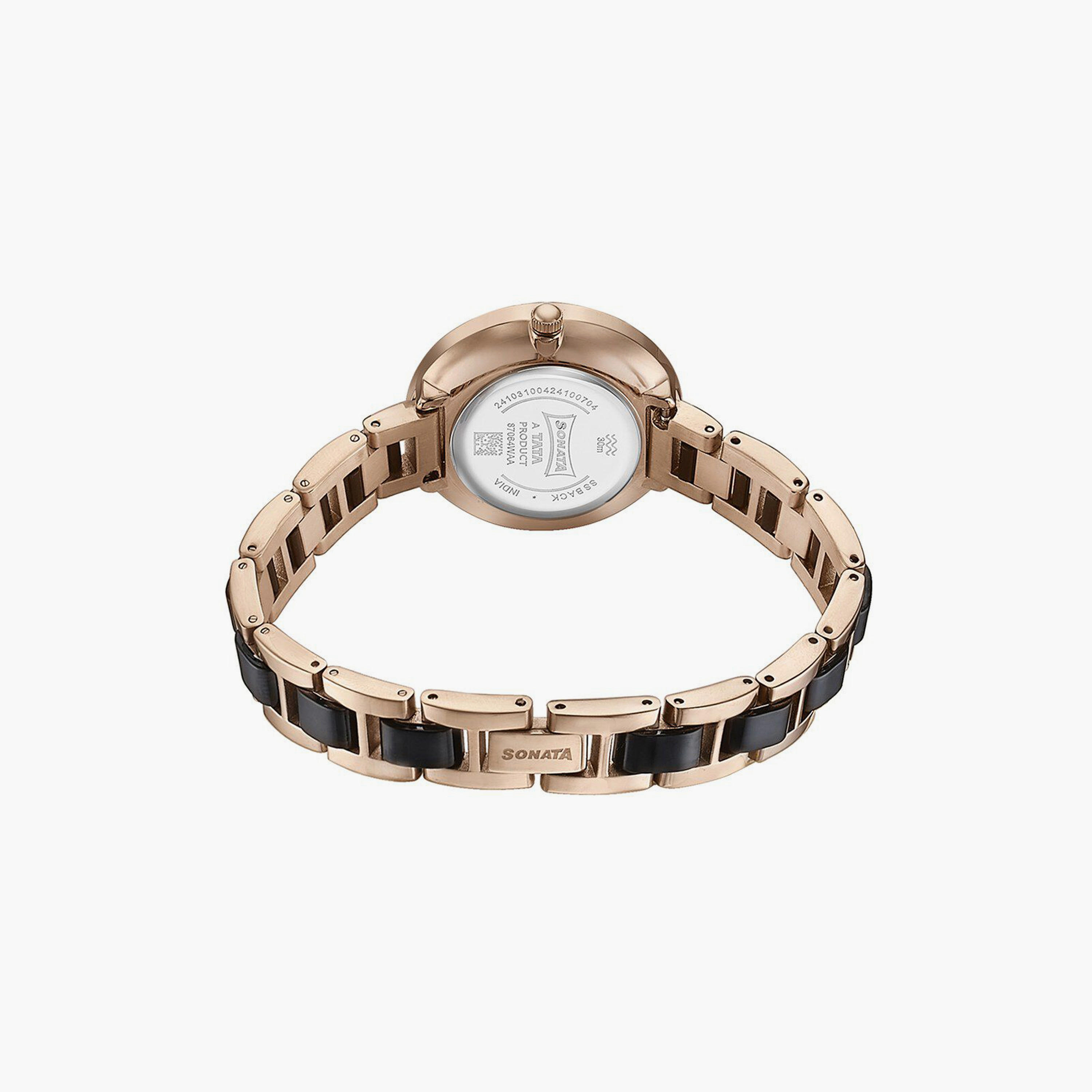 Sonata Women's 30 MM Black & Rose Gold Analog Stainless Steel Watch | 87064KD01-women-watchesandjewellery-watches-image-3
