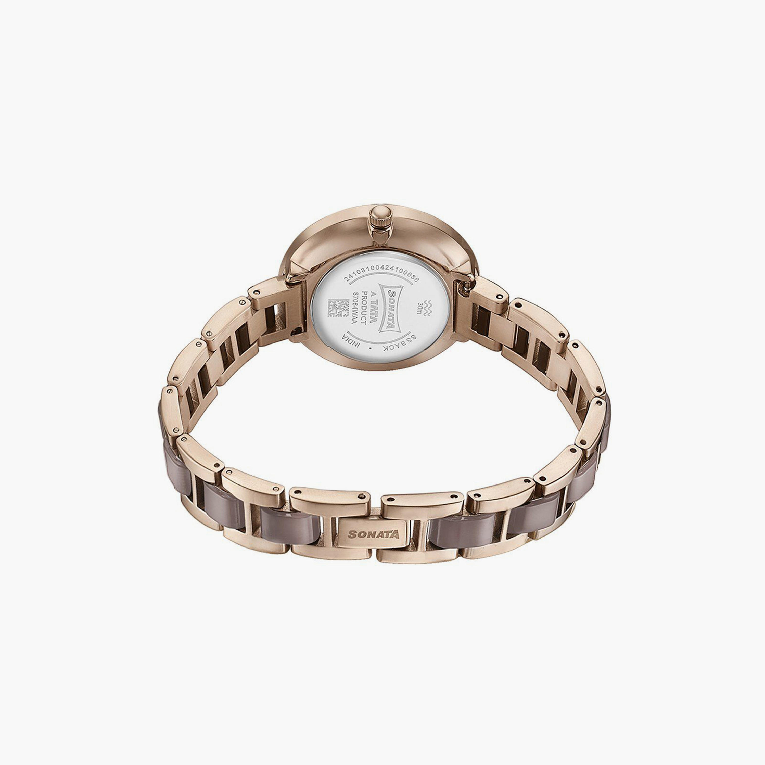 ساعة يد نسائية سوناتا بقطر 30 مم أنالوج سوداء وذهبية وردية ستانلس ستيل | 87064KD01-women-watchesandjewellery-watches-image-8