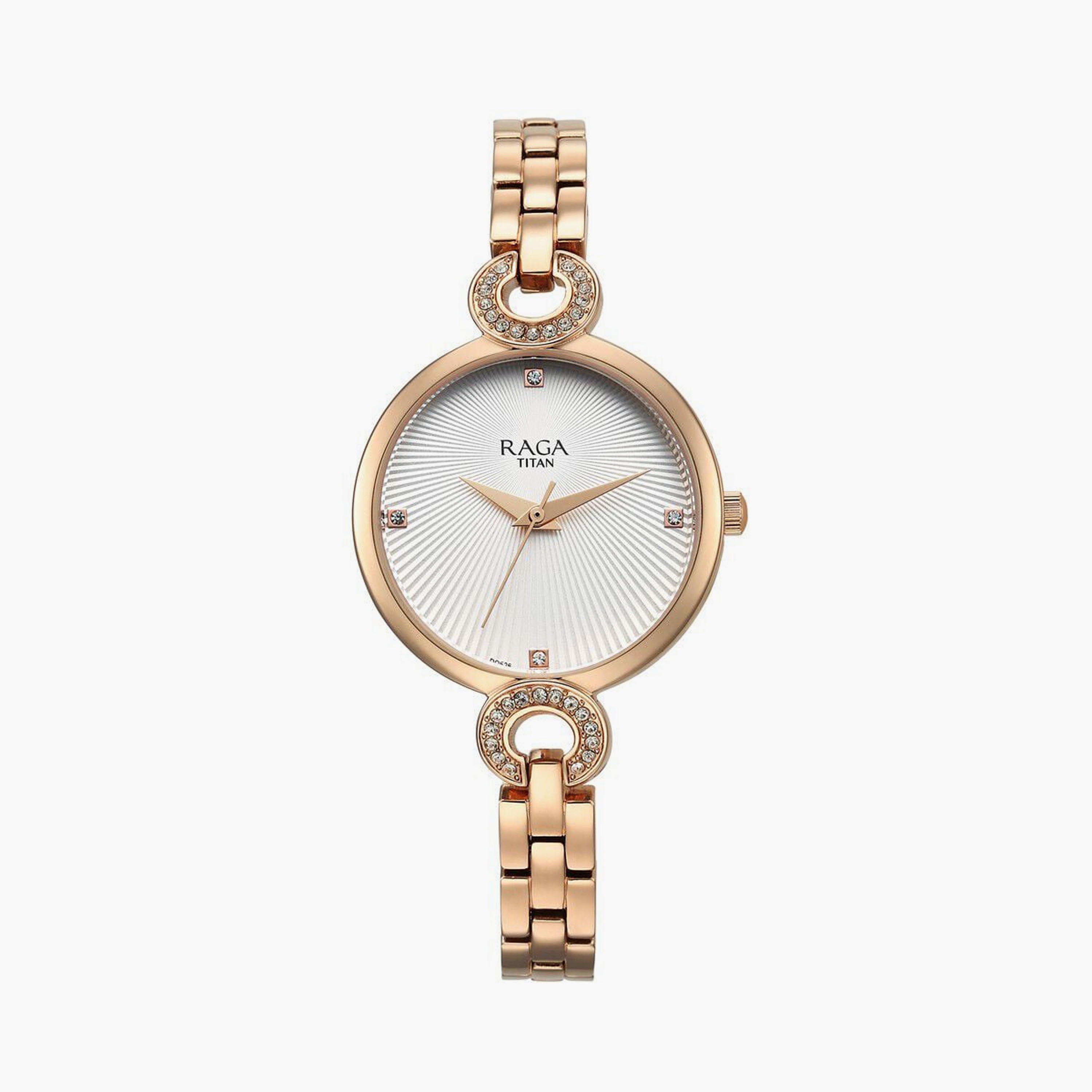 ساعة يد نسائية تيتان بقطر 30 مم أنالوج ذهبية وردية ستانلس ستيل | 95278WM01-women-watchesandjewellery-watches-image-1