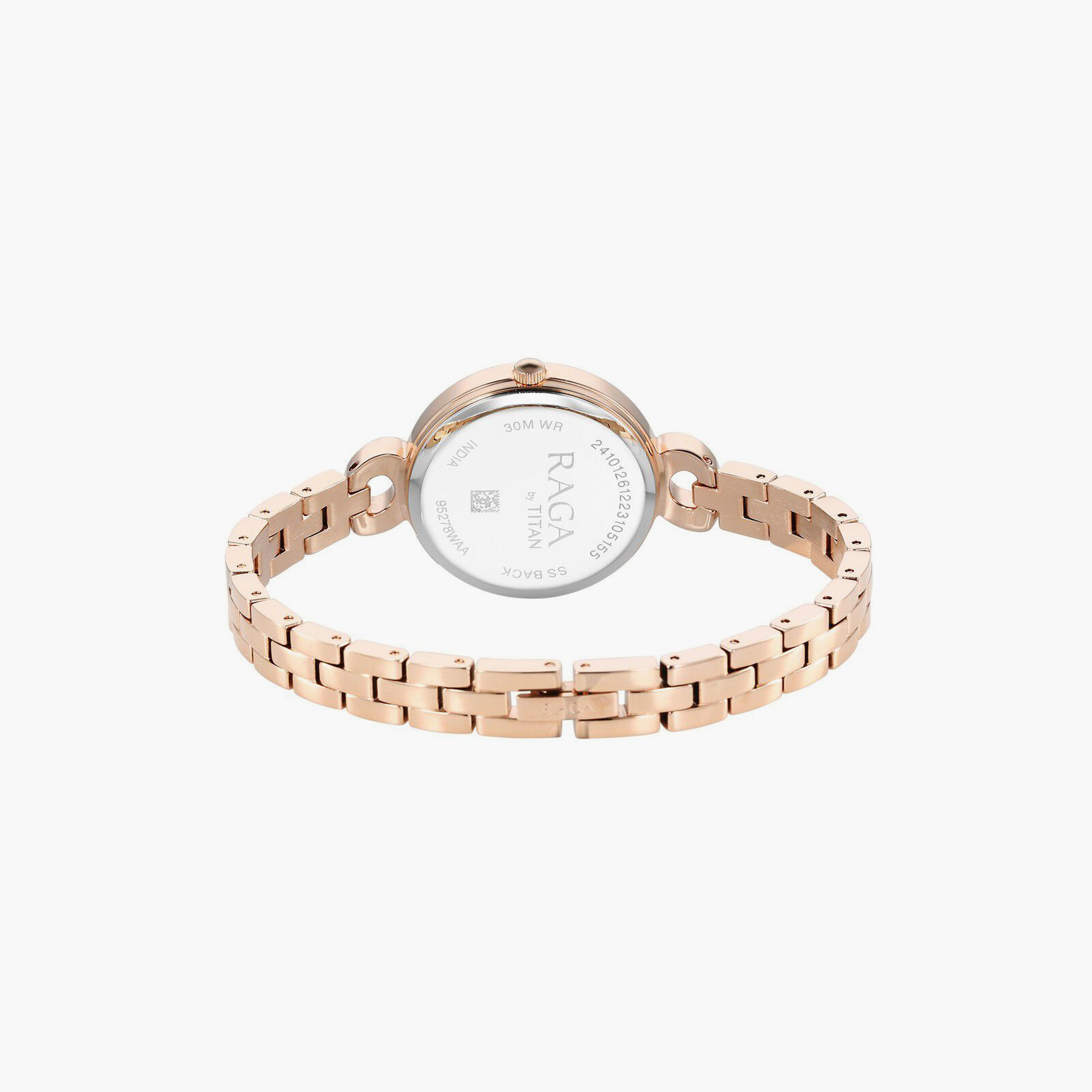 ساعة يد نسائية تيتان بقطر 30 مم أنالوج ذهبية وردية ستانلس ستيل | 95278WM01-women-watchesandjewellery-watches-image-3