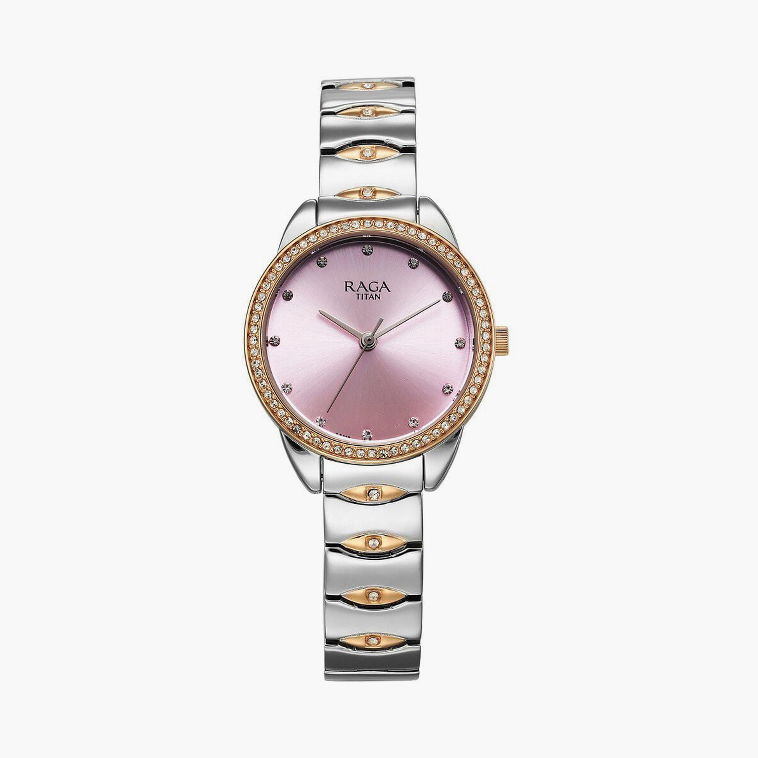 ساعة يد نسائية تيتان بقطر 27 مم أنالوج فضية وذهبية ستانلس ستيل | 95281KM01-women-watchesandjewellery-watches-image-1