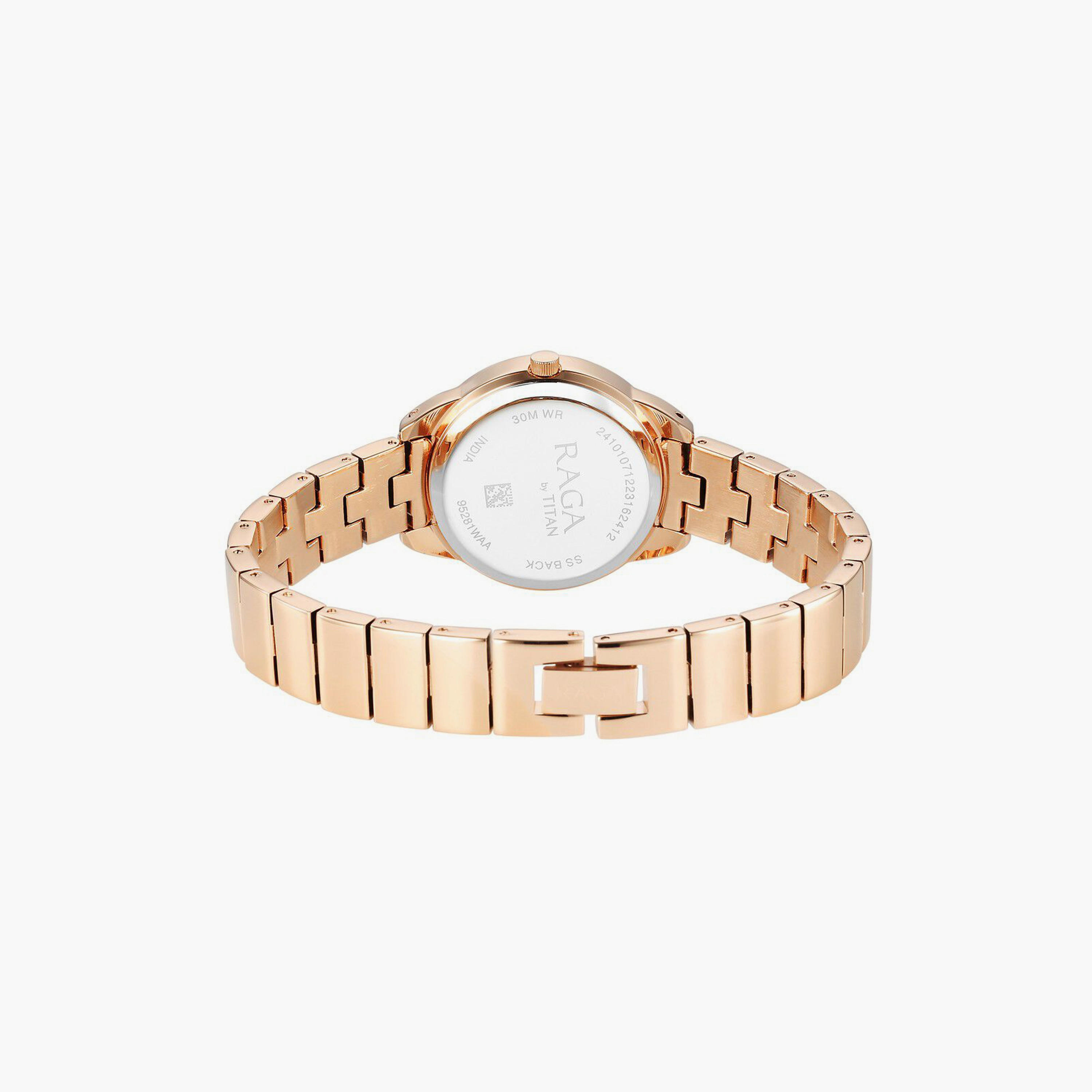 ساعة يد نسائية تيتان بقطر 27 مم أنالوج ذهبية وردية ستانلس ستيل | 95281WM01-women-watchesandjewellery-watches-image-3