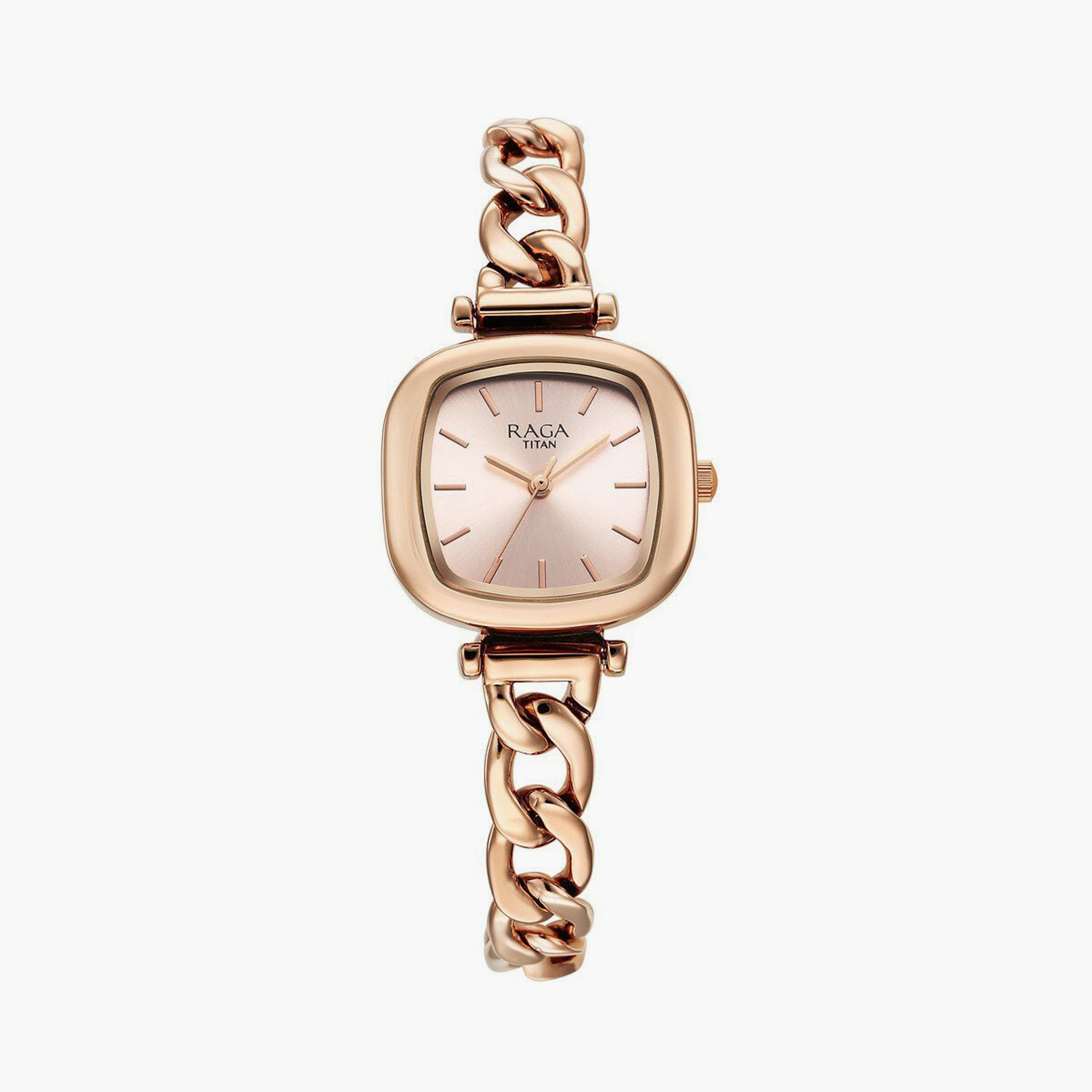 ساعة يد نسائية تيتان بقطر 26 مم أنالوج ذهبية وردية ستانلس ستيل | 95302WM01-women-watchesandjewellery-watches-image-1