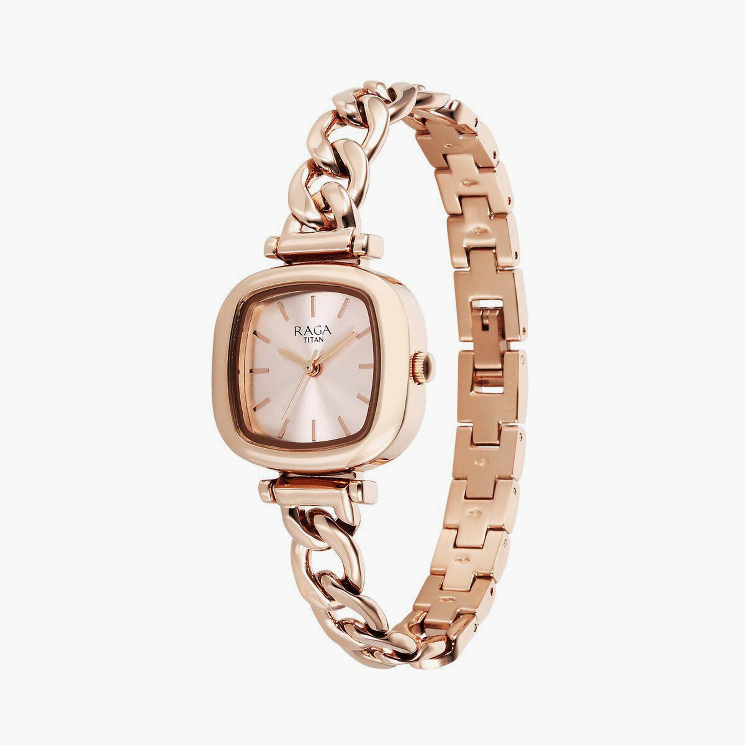 ساعة يد نسائية تيتان بقطر 26 مم أنالوج ذهبية وردية ستانلس ستيل | 95302WM01-women-watchesandjewellery-watches-image-2