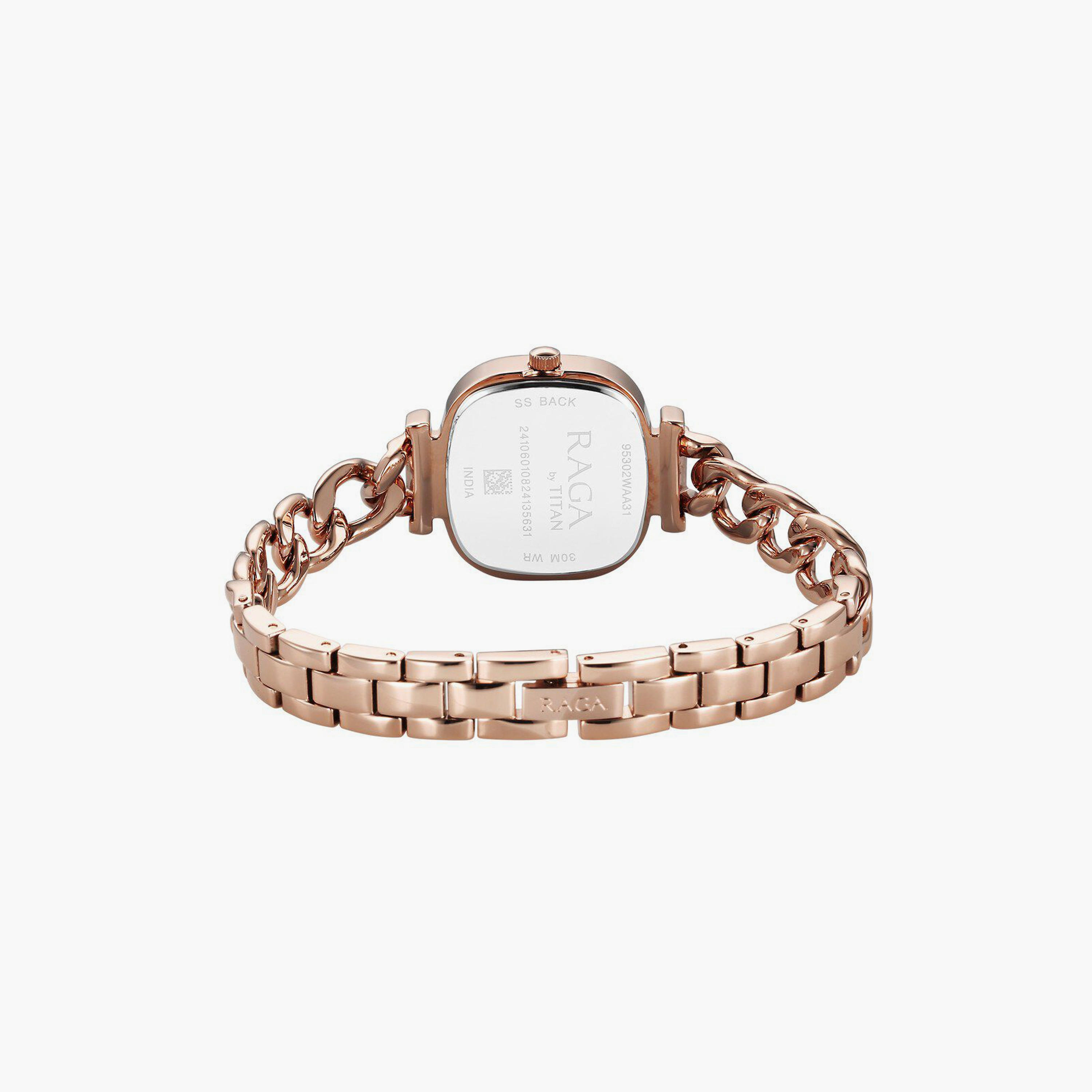 ساعة يد نسائية تيتان بقطر 26 مم أنالوج ذهبية وردية ستانلس ستيل | 95302WM01-women-watchesandjewellery-watches-image-3