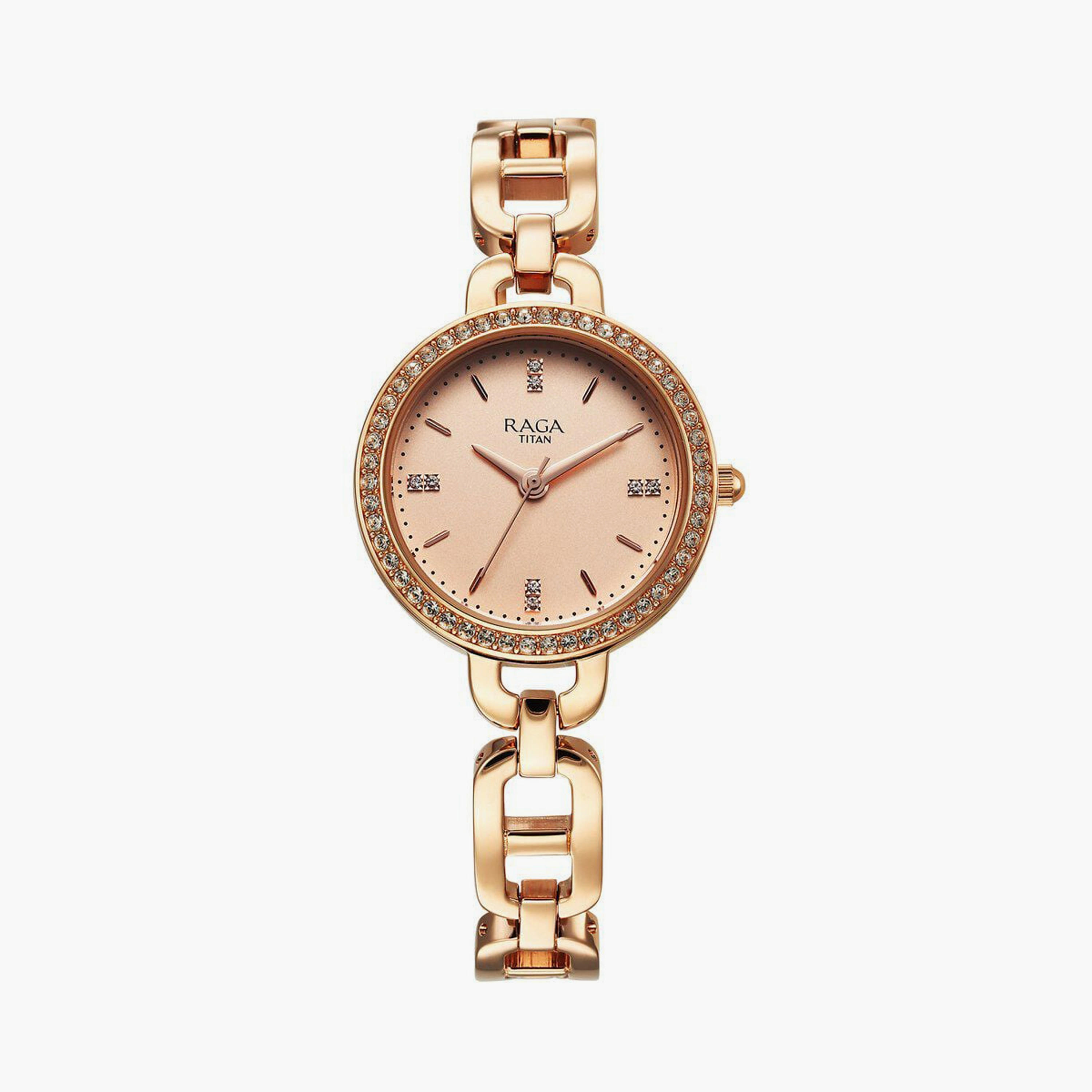 Titan Women's 30 MM Rose Gold Analog Stainless Steel Watch | 95305WM01-women-watchesandjewellery-watches-image-1