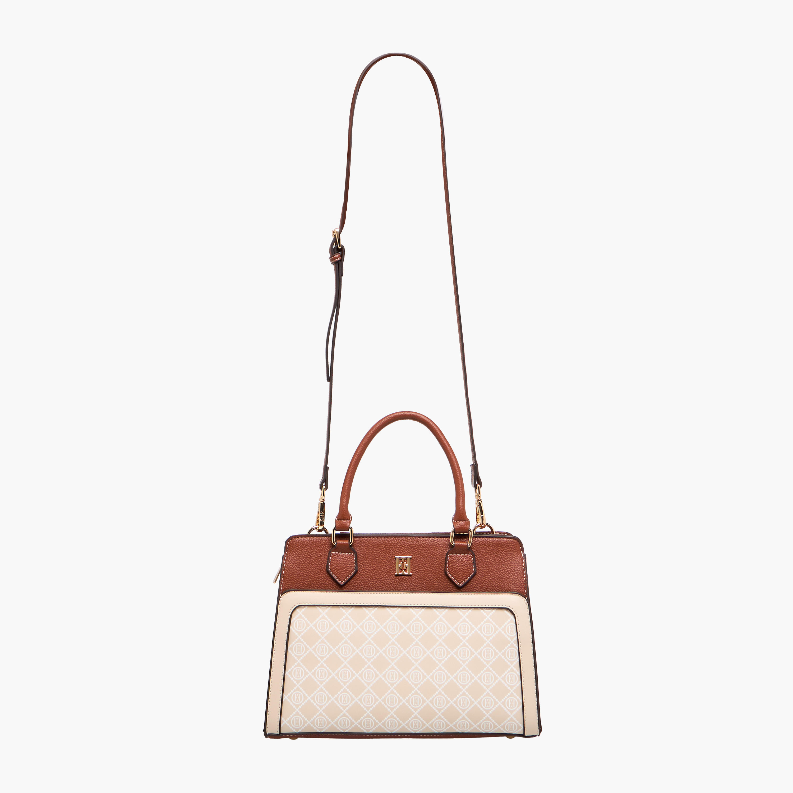 Elle Monogram Print Tote Bag with Double Handle and Zip Closure-women-bagsandwallets-handbags-image-3