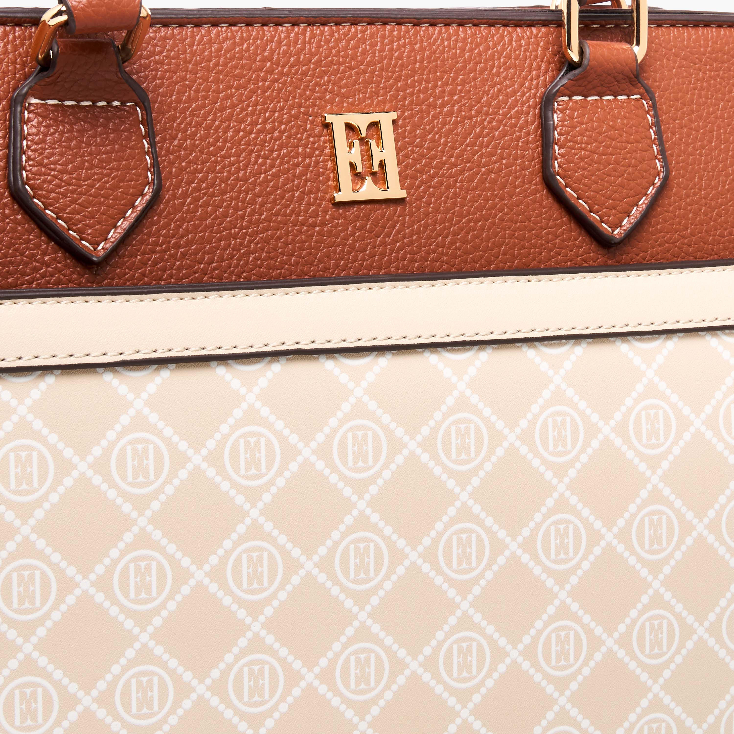 Elle Monogram Print Tote Bag with Double Handle and Zip Closure-women-bagsandwallets-handbags-image-5