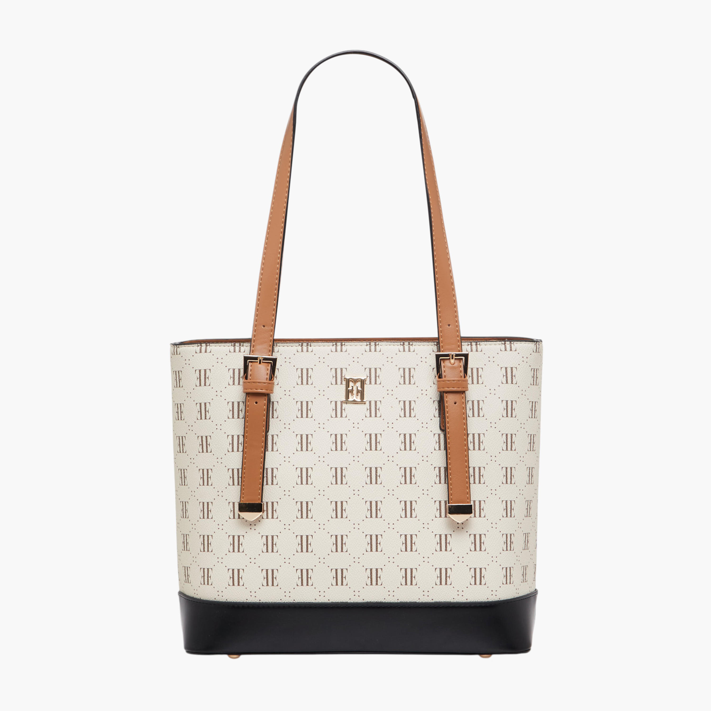 Elle Monogram Print Tote Bag with Zip Closure-women-bagsandwallets-handbags-image-1