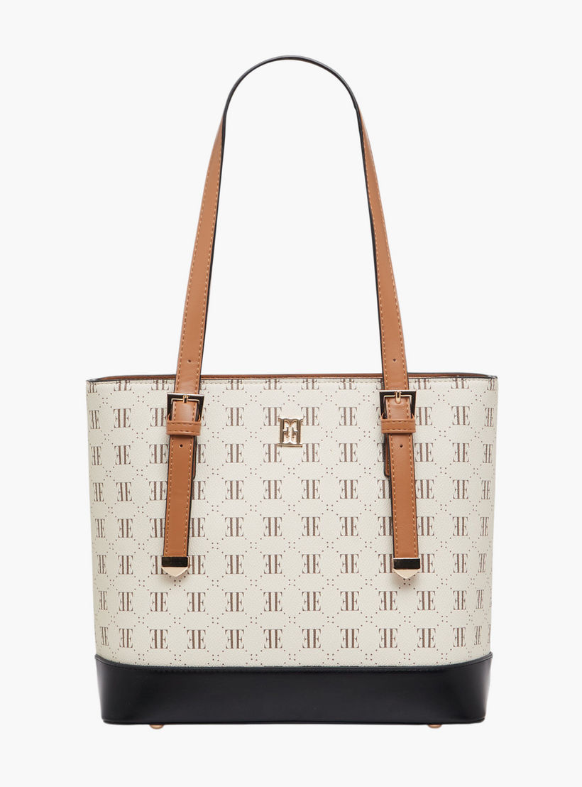 Elle Monogram Print Tote Bag with Zip Closure-women-bagsandwallets-handbags-image-1