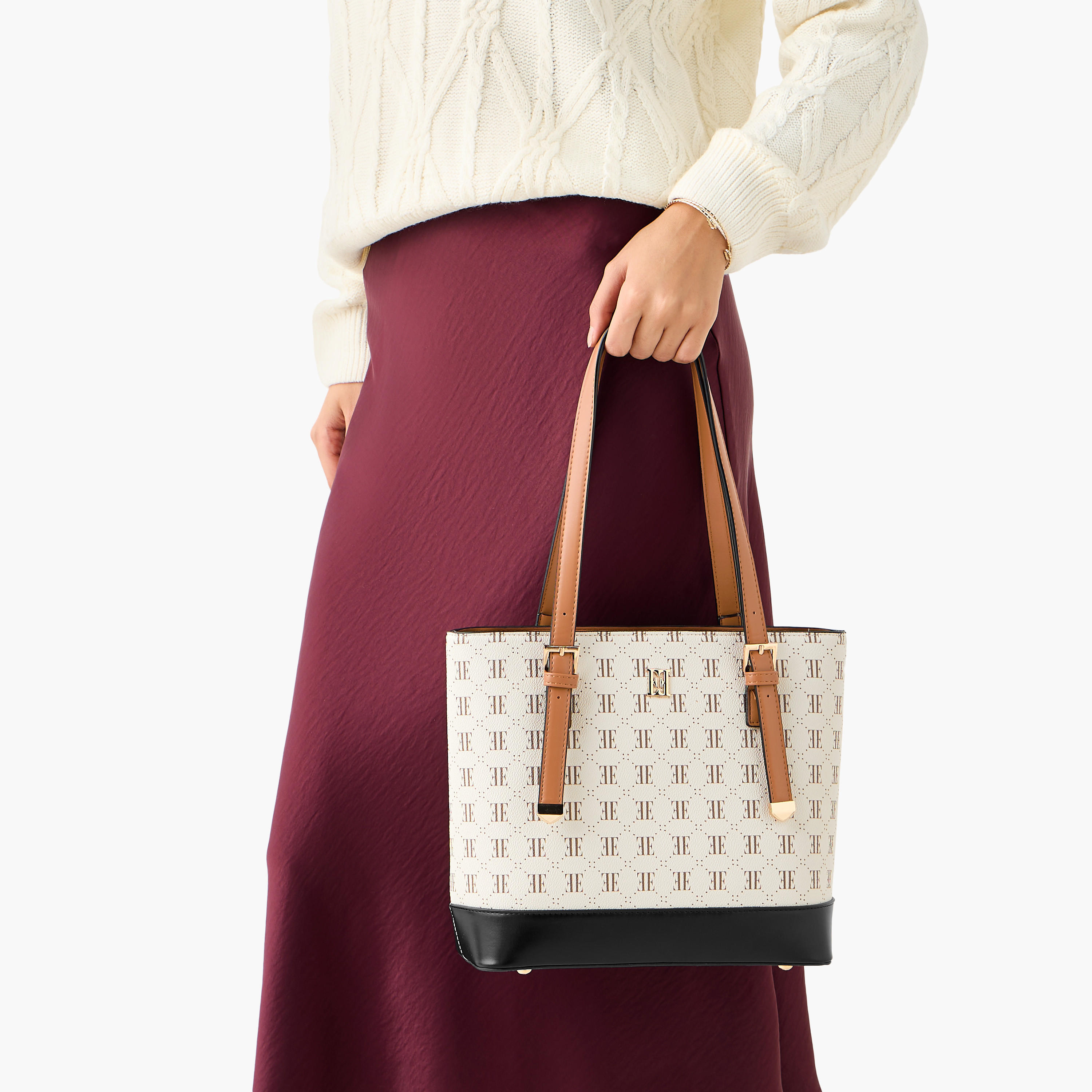 Elle Monogram Print Tote Bag with Zip Closure-women-bagsandwallets-handbags-image-2